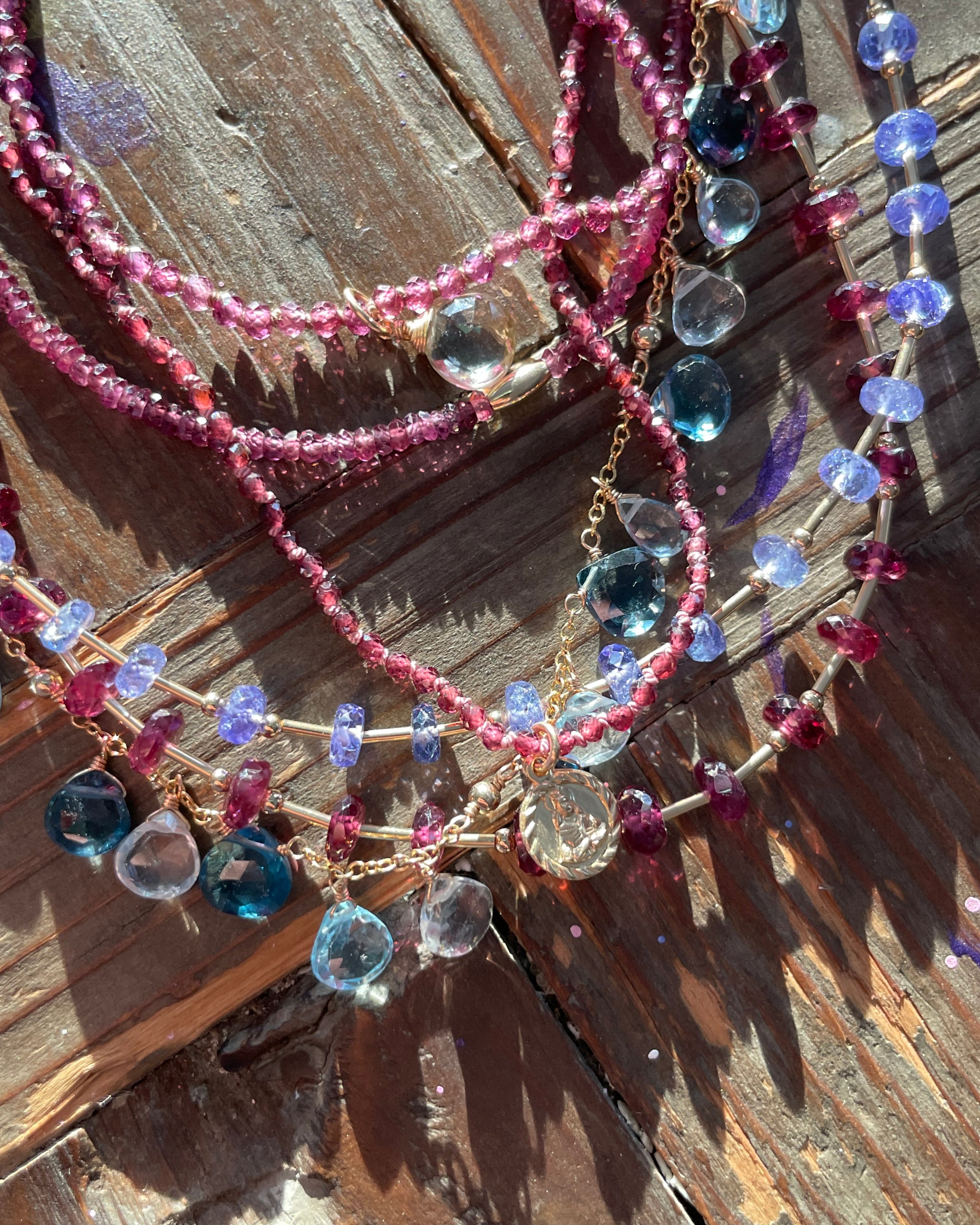 Tanzanite and Gold Bar Beaded Necklace Hannah May Jewelry