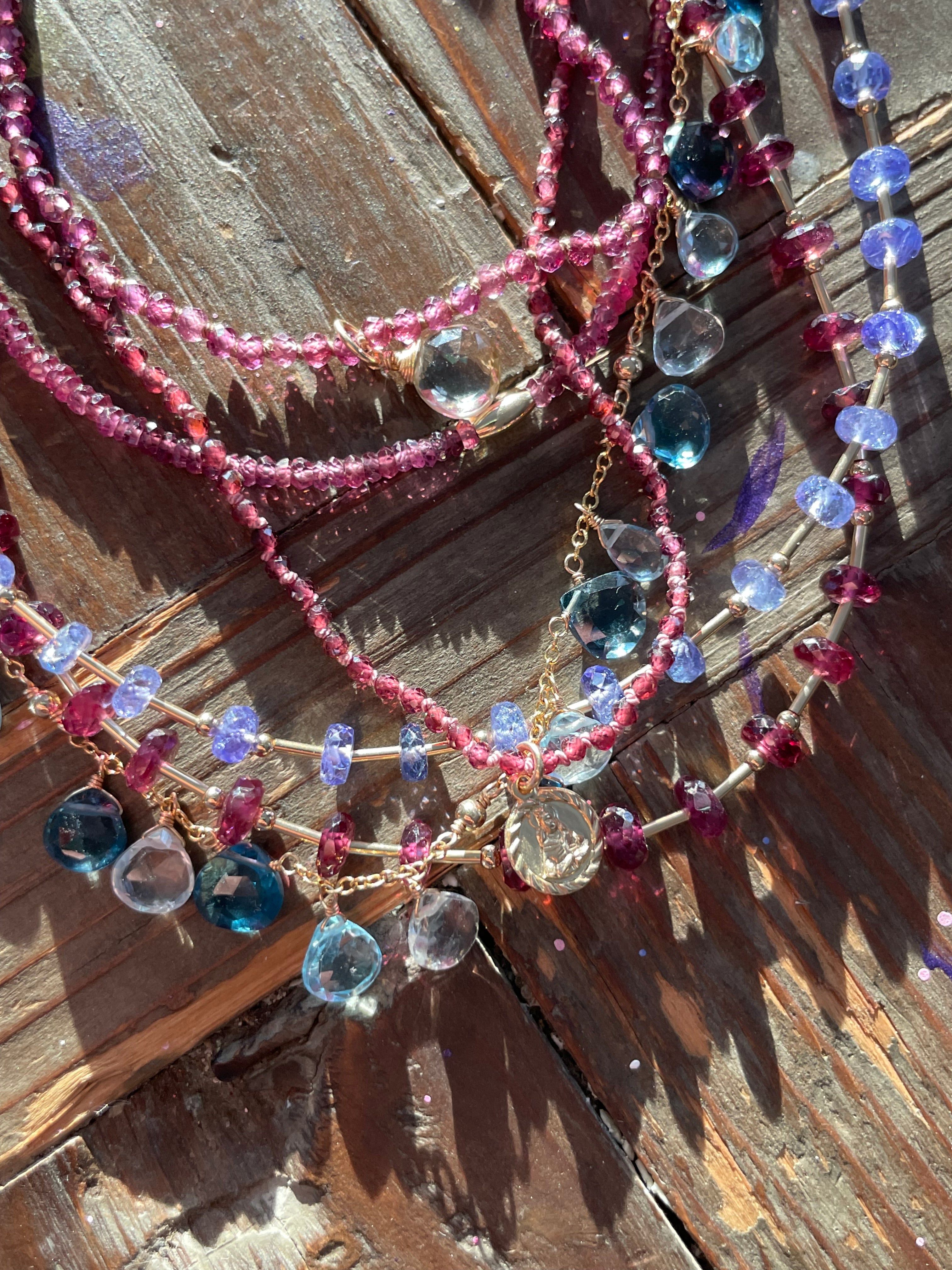 Tanzanite and Gold Bar Beaded Necklace Hannah May Jewelry