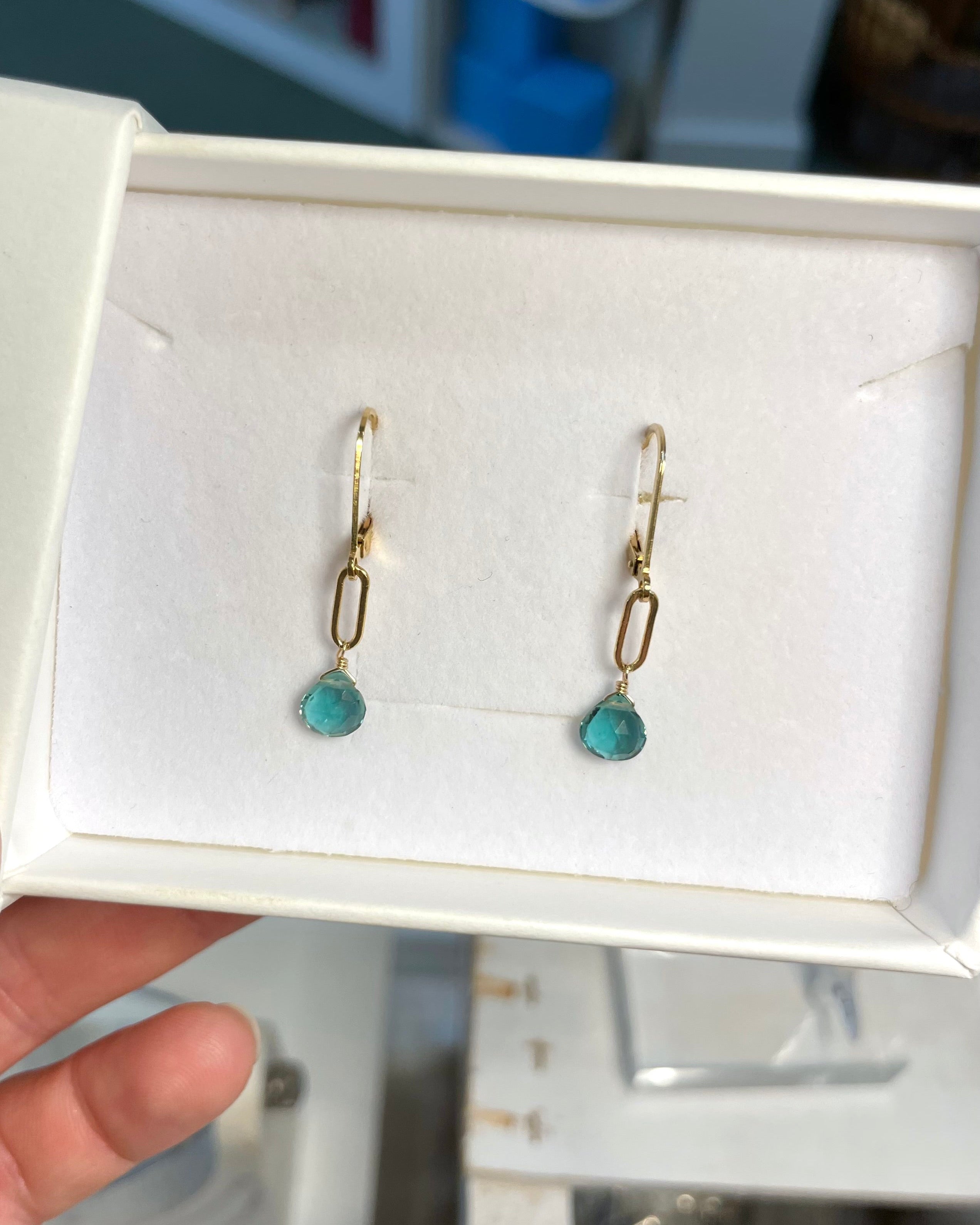 Paperclip Gemstone Drop Earrings by Hannah May Jewelry
