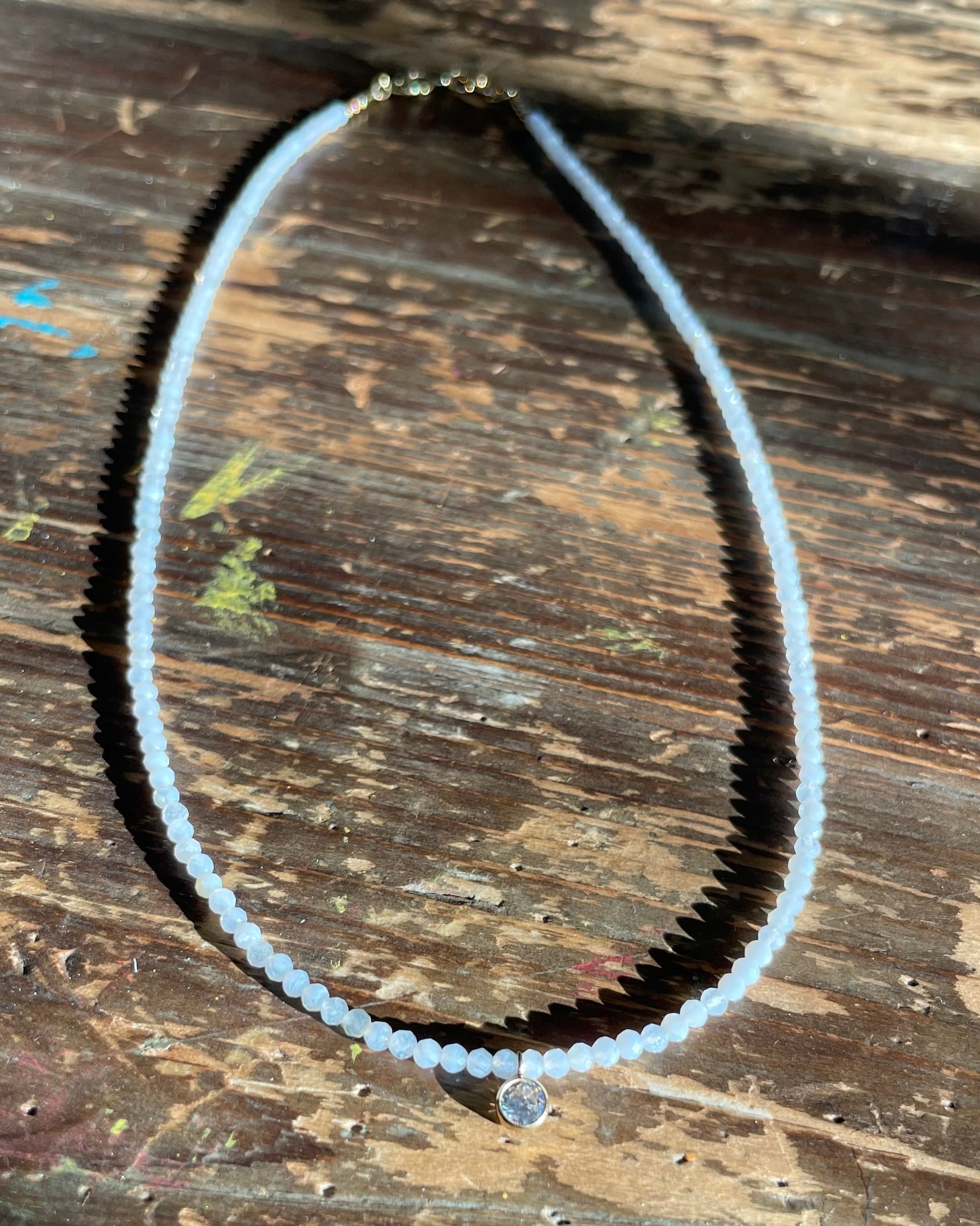 Gemstone Beaded Necklace with CZ Charm by Hannah May Jewelry
