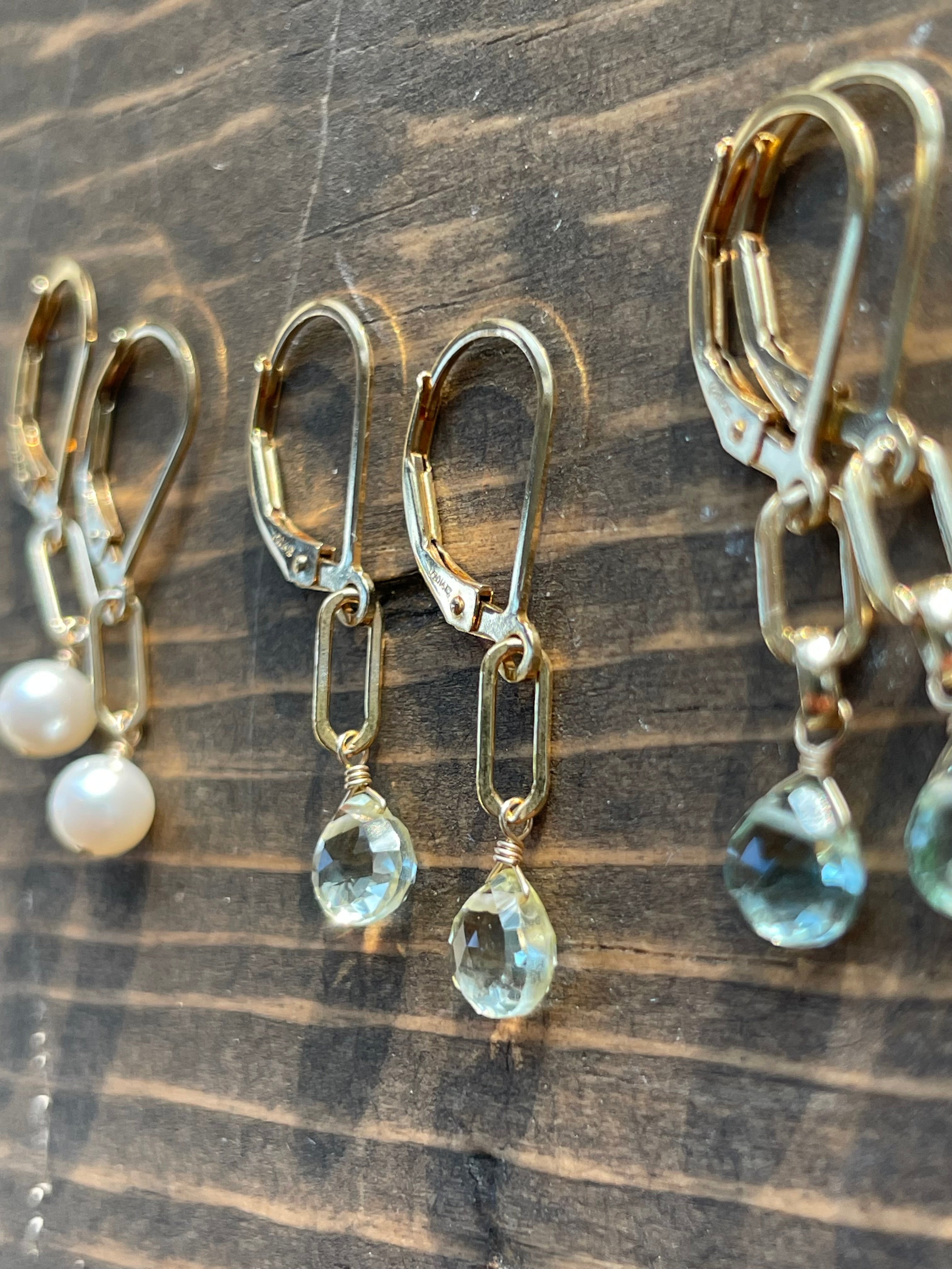 Paperclip Gemstone Drop Earrings by Hannah May Jewelry