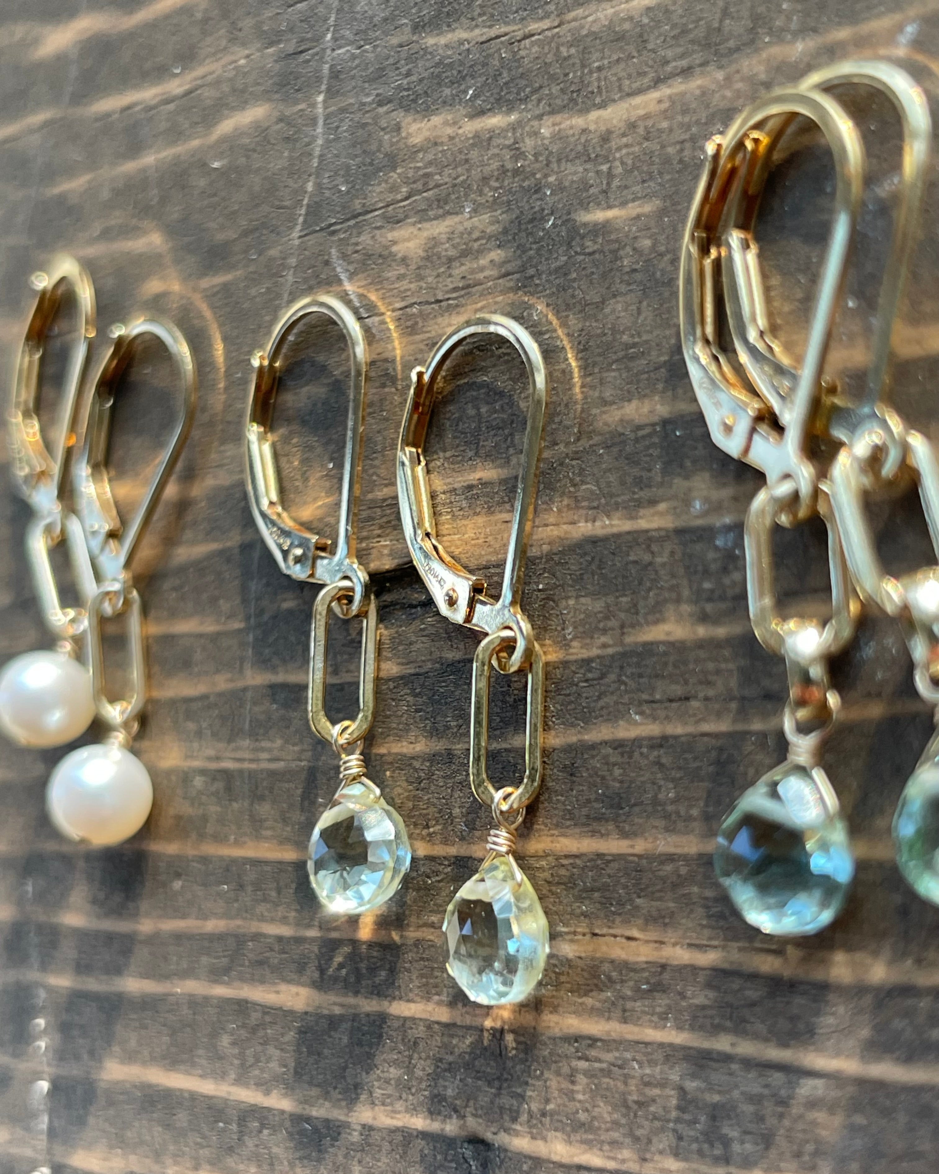 Paperclip Gemstone Drop Earrings by Hannah May Jewelry