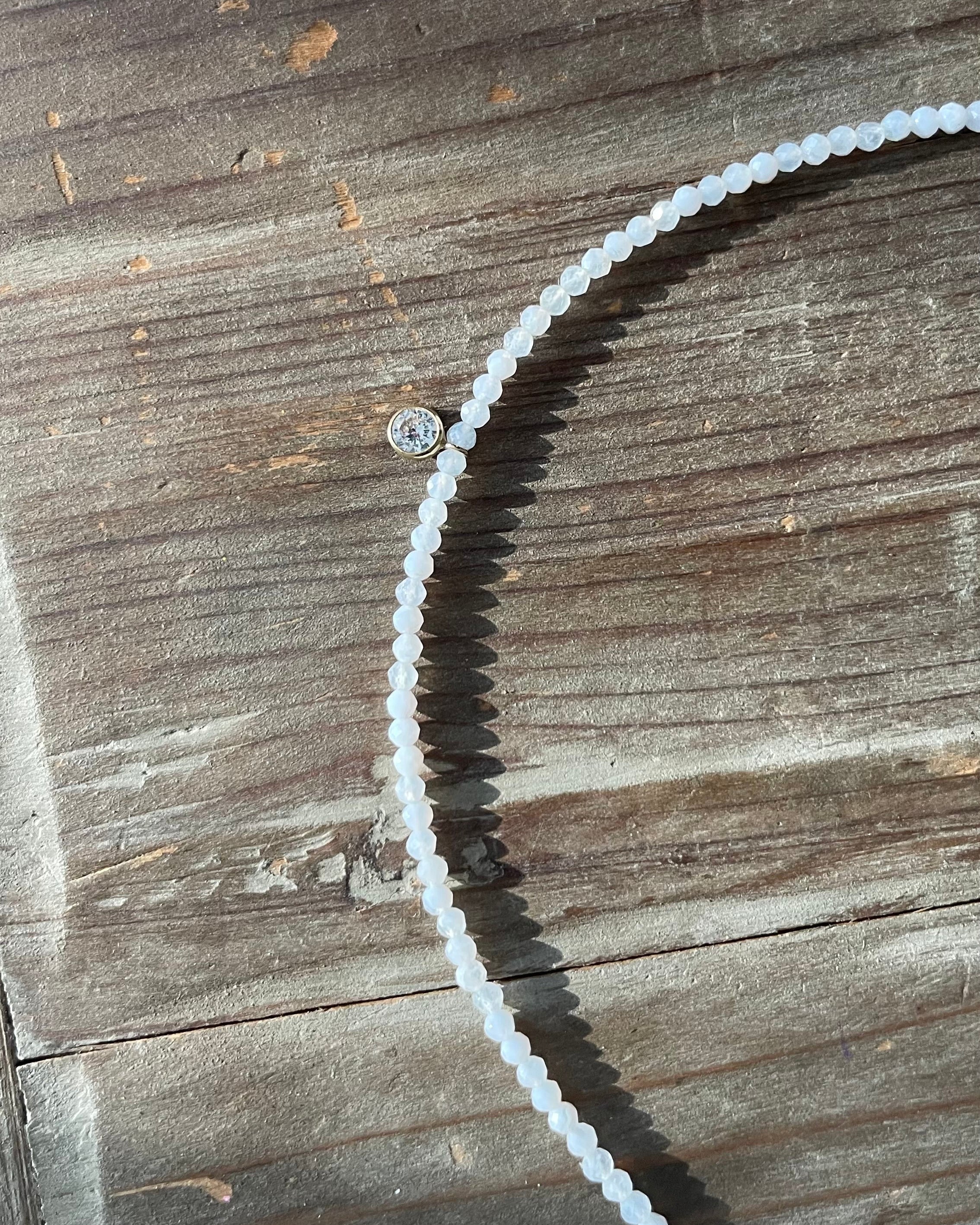 Gemstone Beaded Necklace with CZ Charm by Hannah May Jewelry