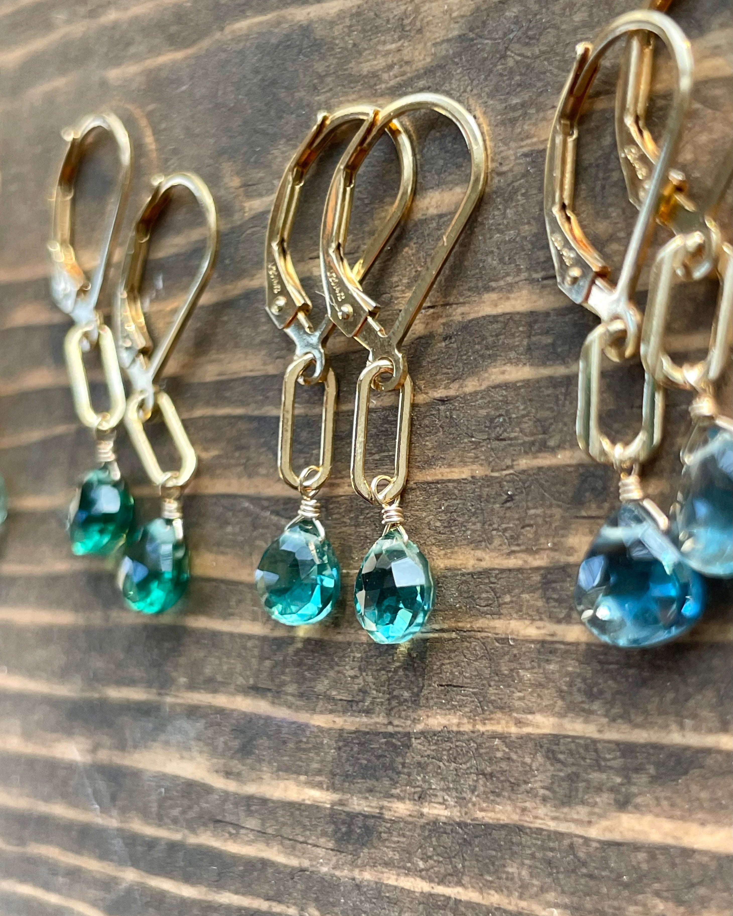 Paperclip Gemstone Earrings, 14k Gold Filled Hannah May Jewelry