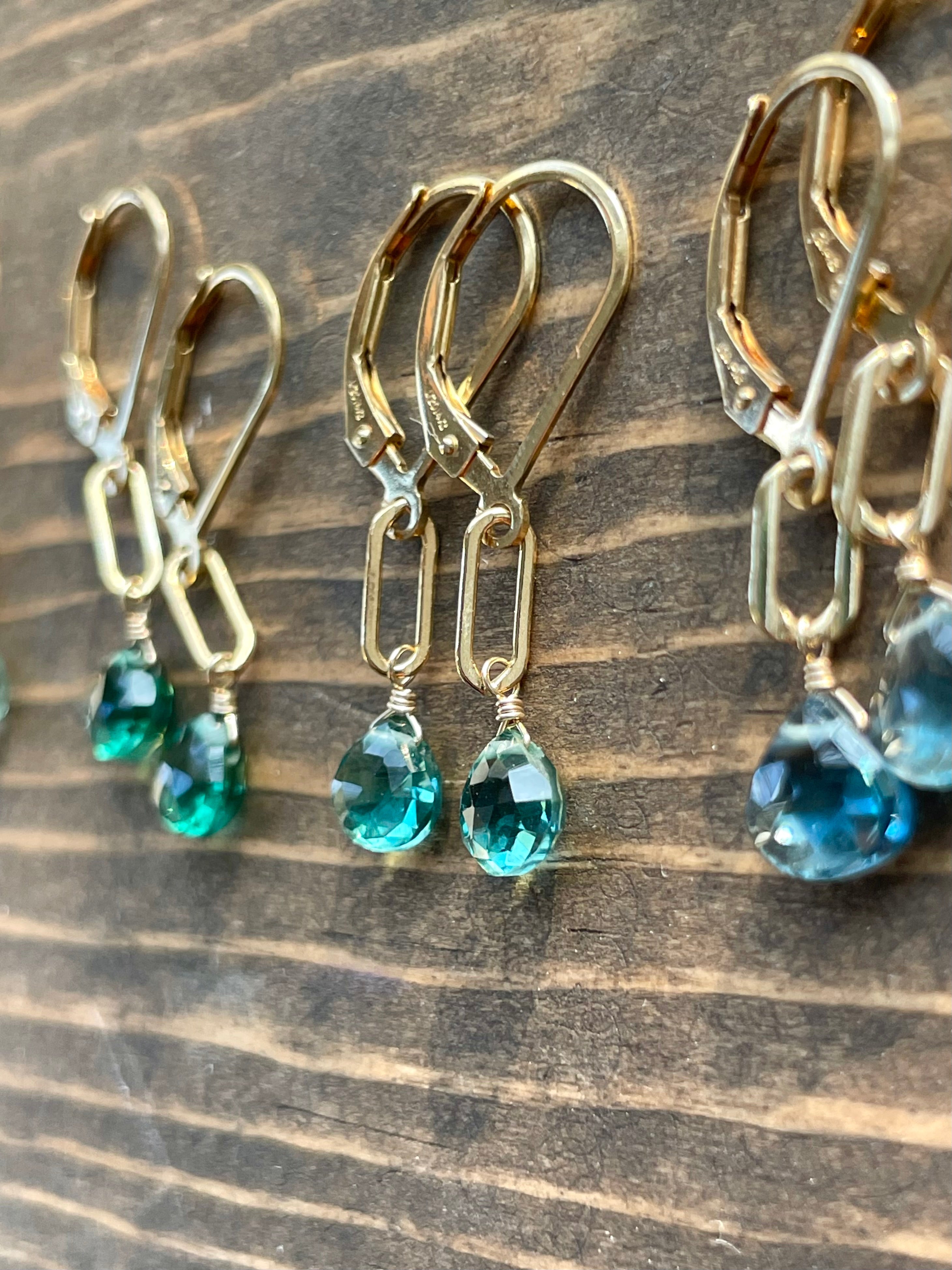 Paperclip Gemstone Drop Earrings by Hannah May Jewelry