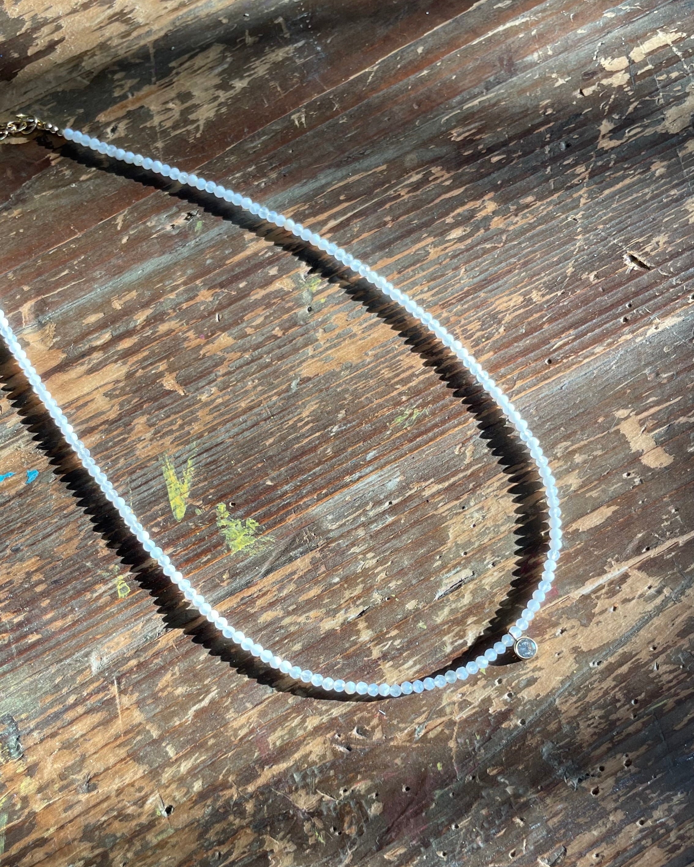 Gemstone Beaded Necklace with CZ Charm by Hannah May Jewelry
