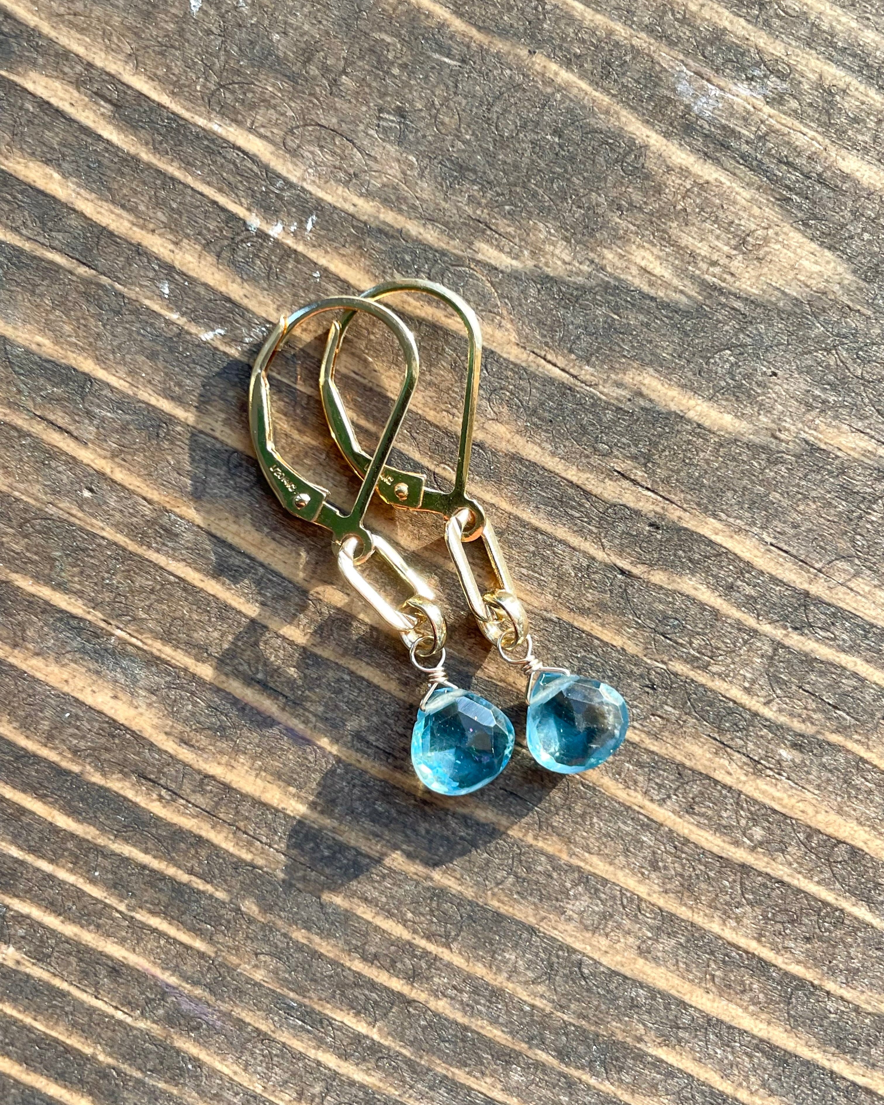 Paperclip Gemstone Earrings, 14k Gold Filled Hannah May Jewelry