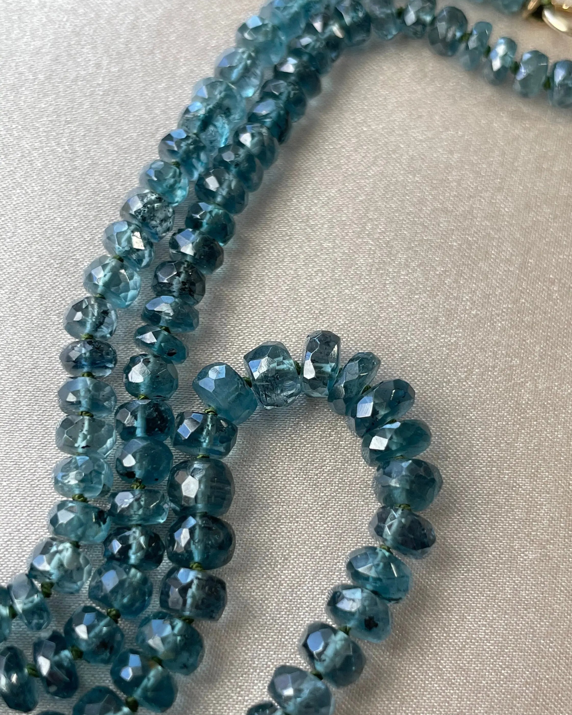 Blue Tourmaline Necklace Hand Knotted on Silk, AAA Rare Color/Clarity Hannah May