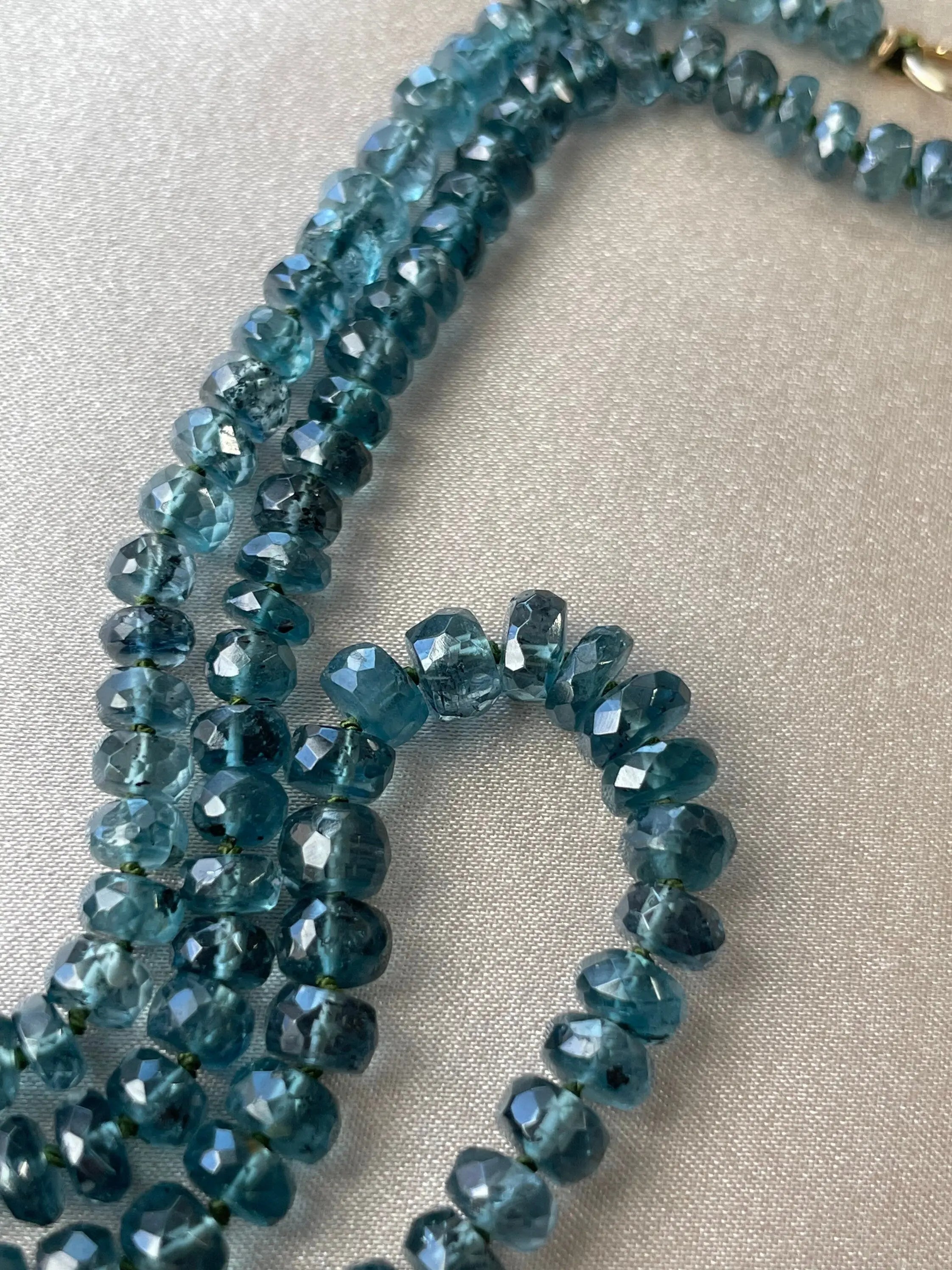 Blue Tourmaline Necklace Hand Knotted on Silk, AAA Rare Color/Clarity Hannah May