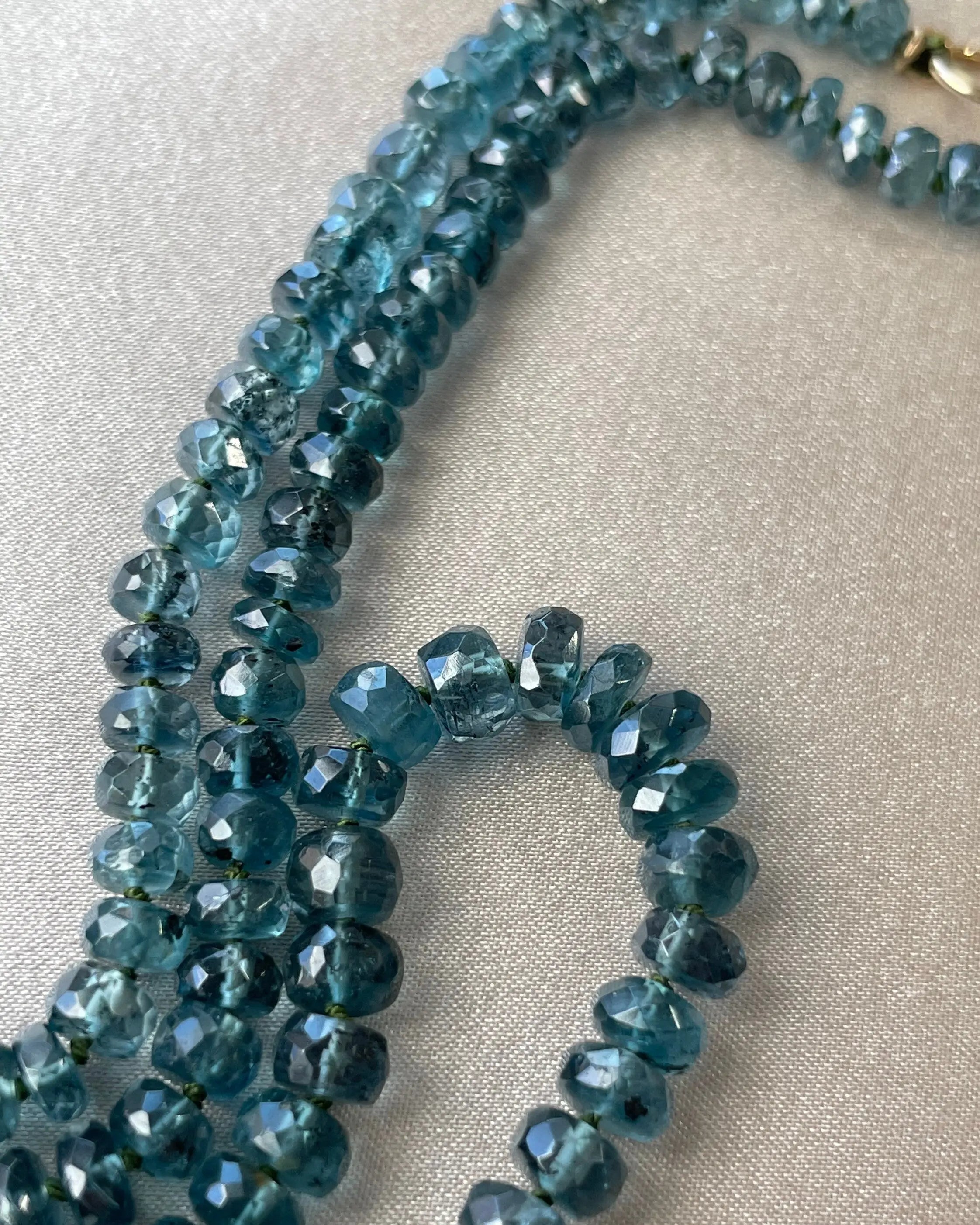 Blue Tourmaline Necklace Hand Knotted on Silk, AAA Rare Color/Clarity Hannah May