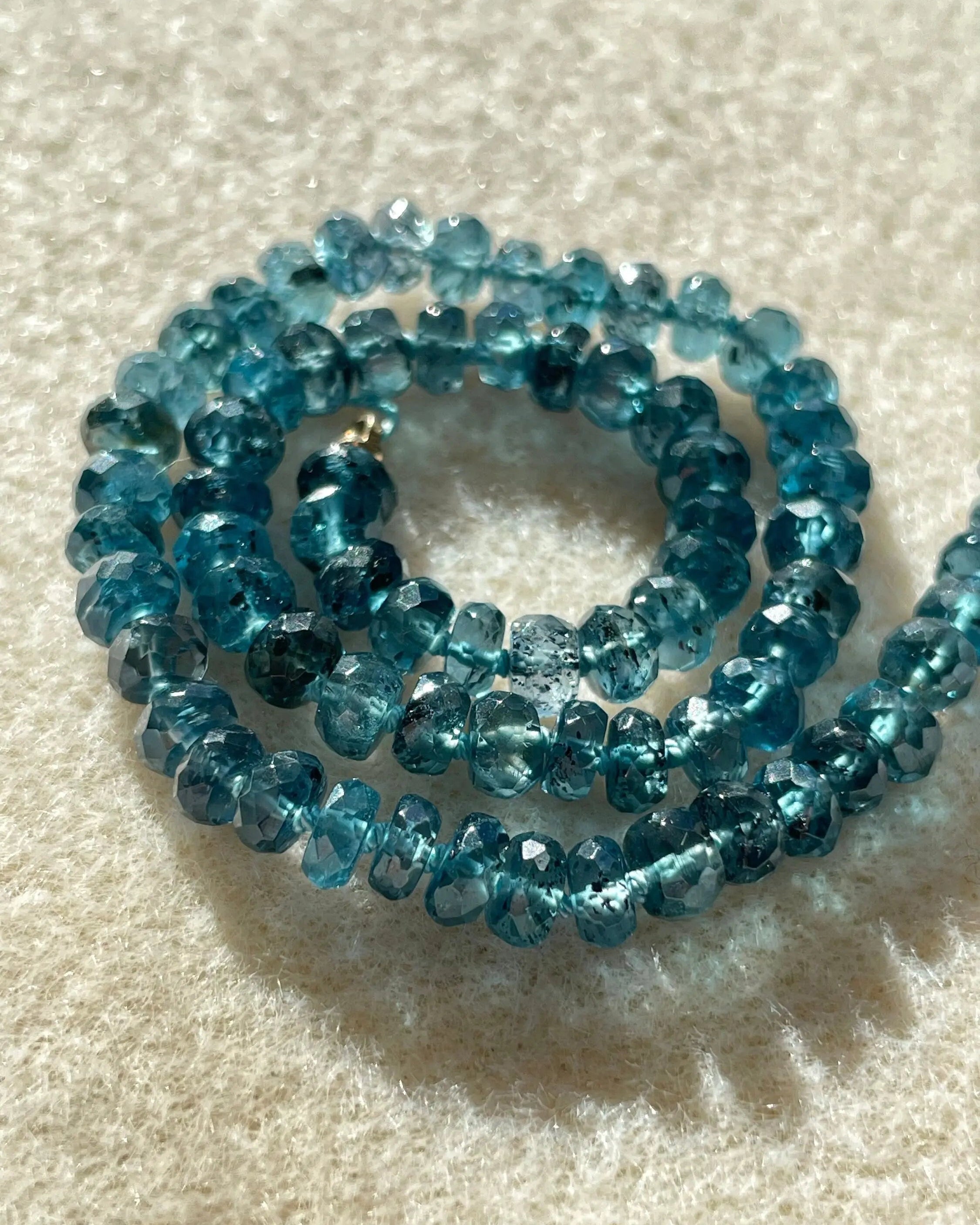 Blue Tourmaline Necklace Hand Knotted on Silk, AAA Rare Color/Clarity Hannah May