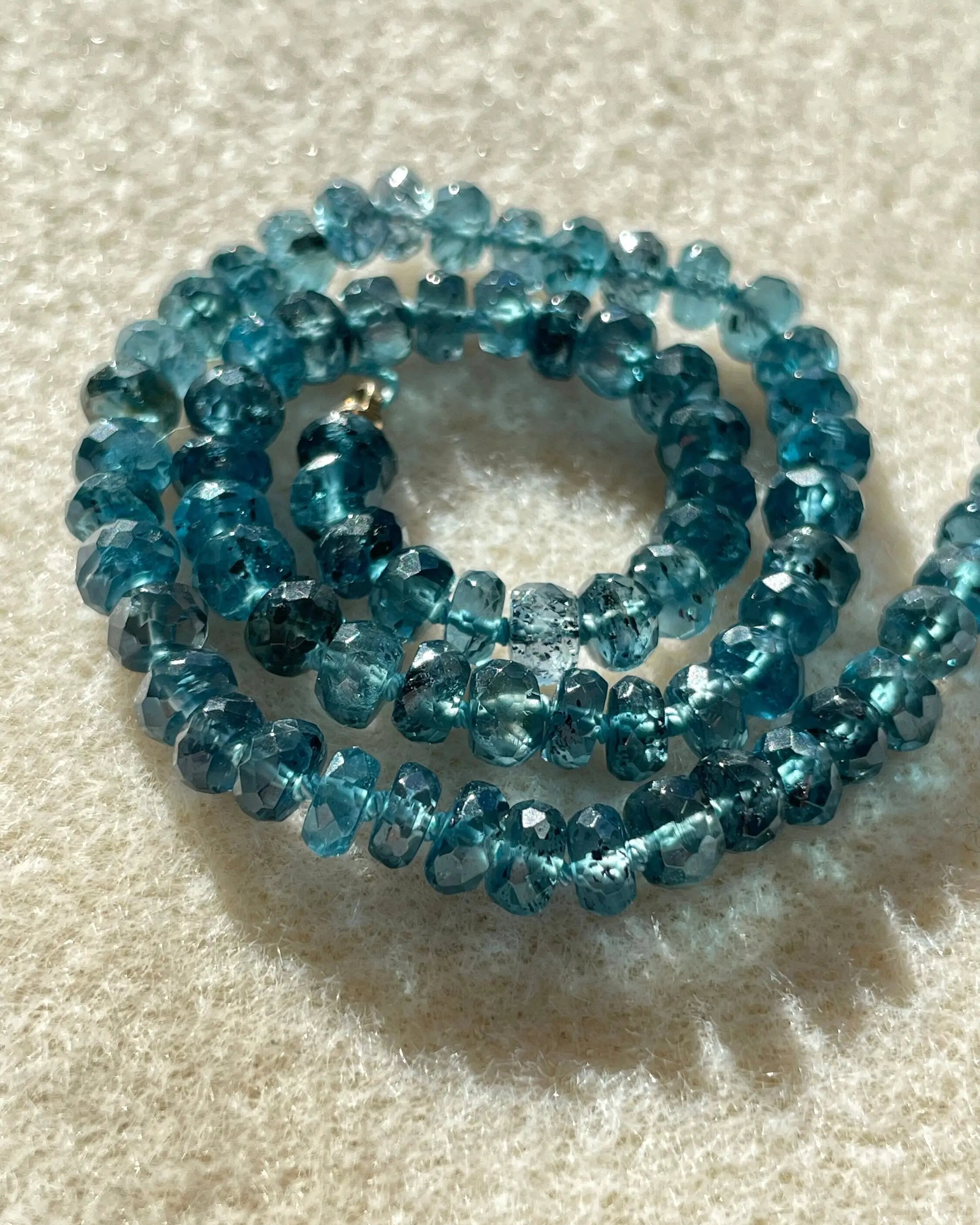 Blue Tourmaline Necklace Hand Knotted on Silk, AAA Rare Color/Clarity Hannah May