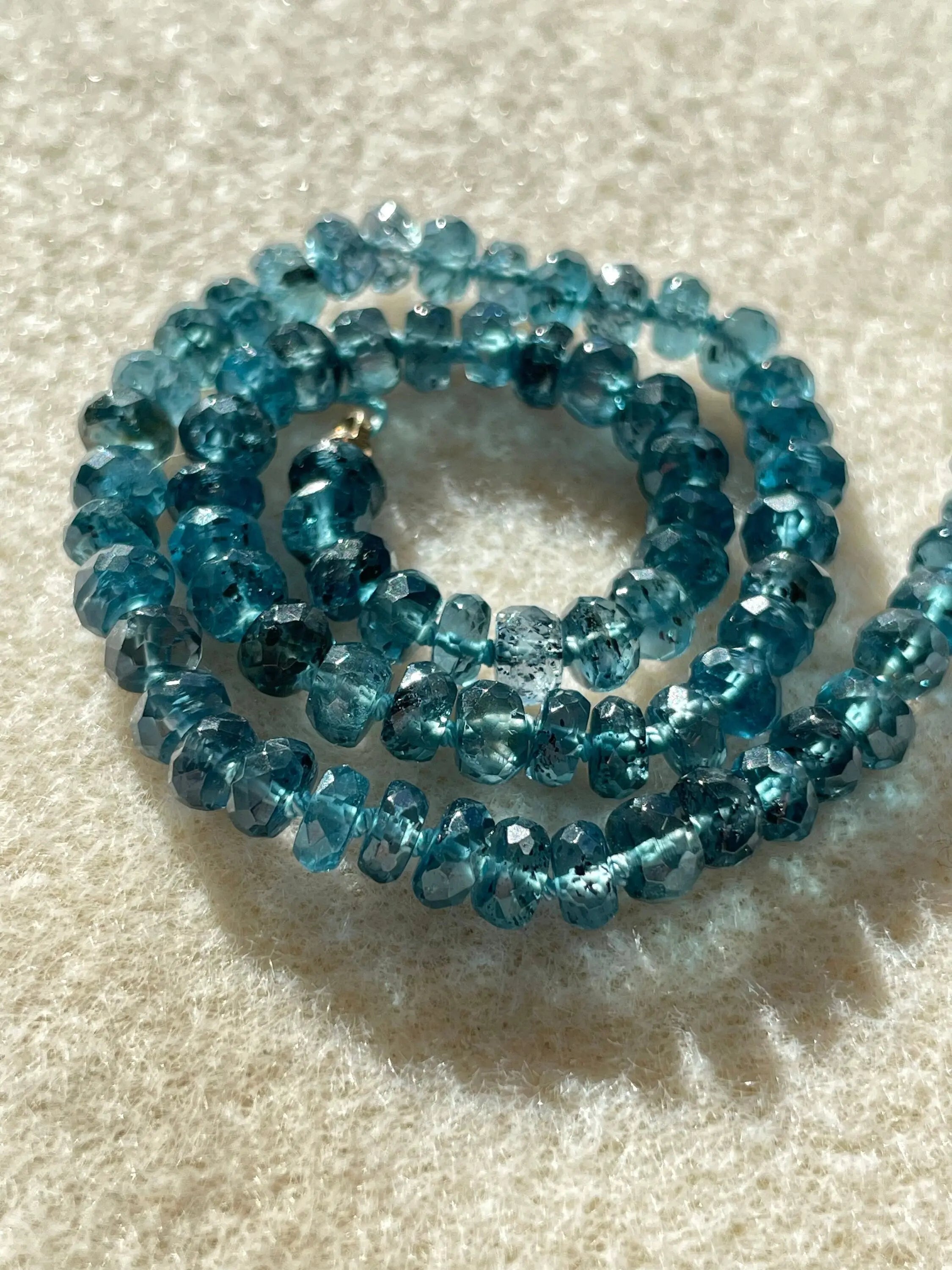 Blue Tourmaline Necklace Hand Knotted on Silk, AAA Rare Color/Clarity Hannah May