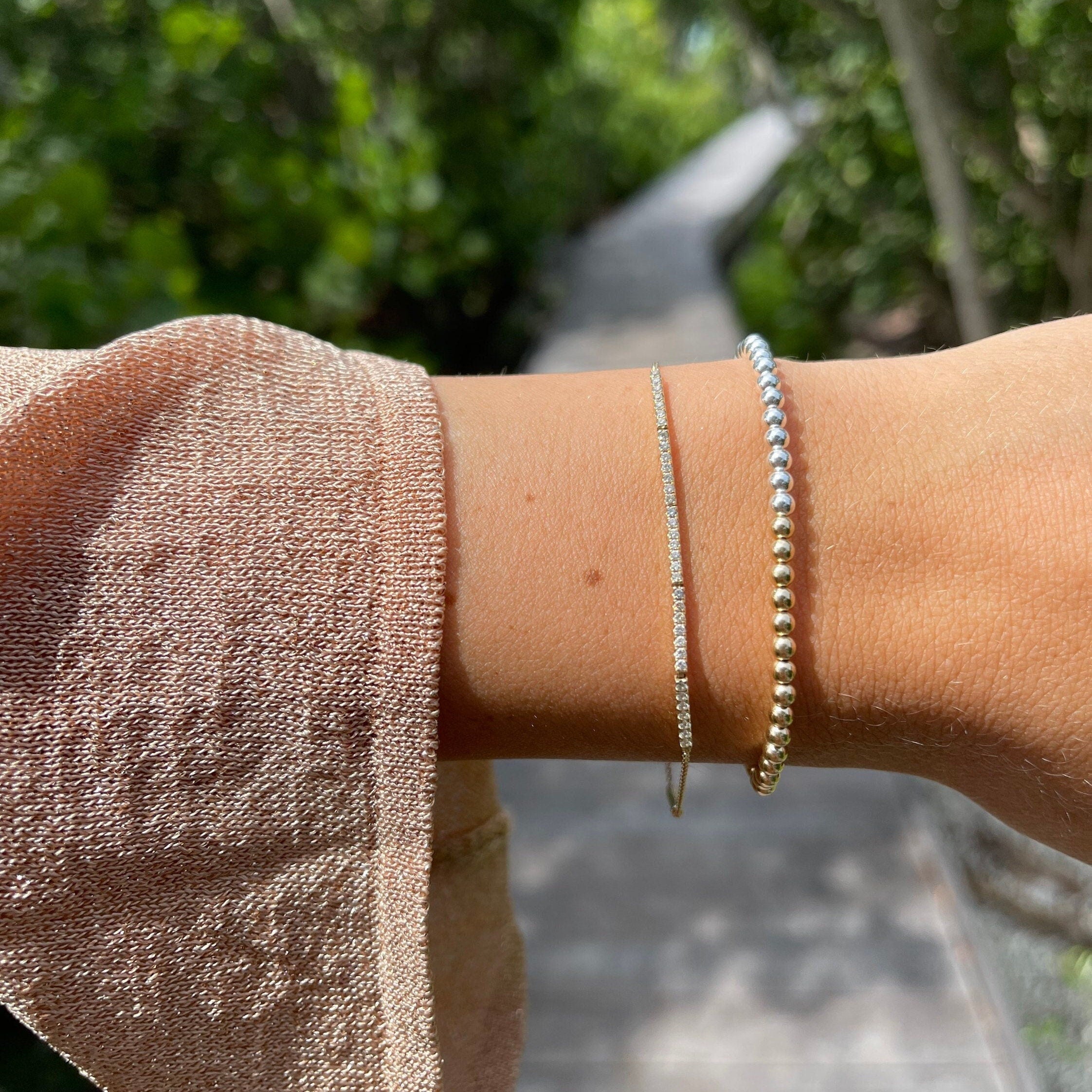 Half Gold and Half Silver Beaded Bracelet Hannah May Jewelry