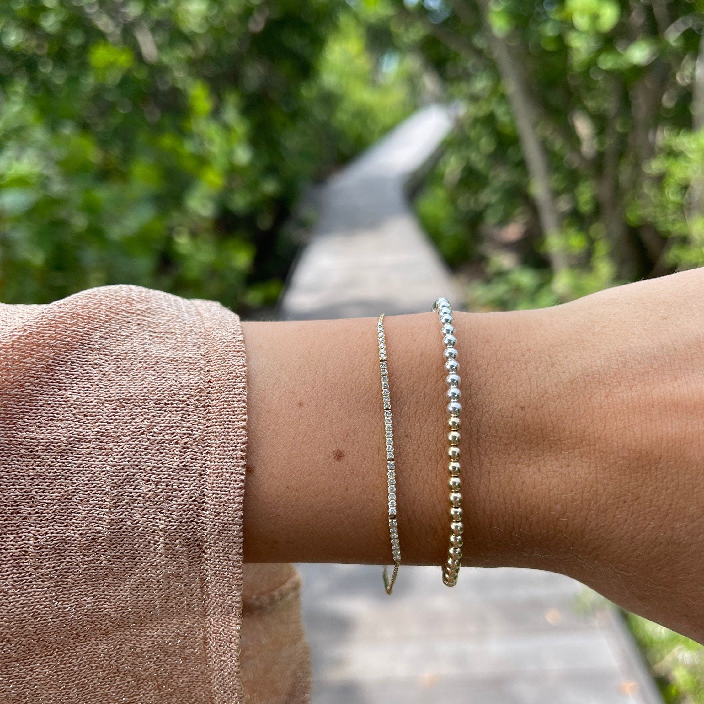 Half Gold and Half Silver Beaded Bracelet Hannah May Jewelry