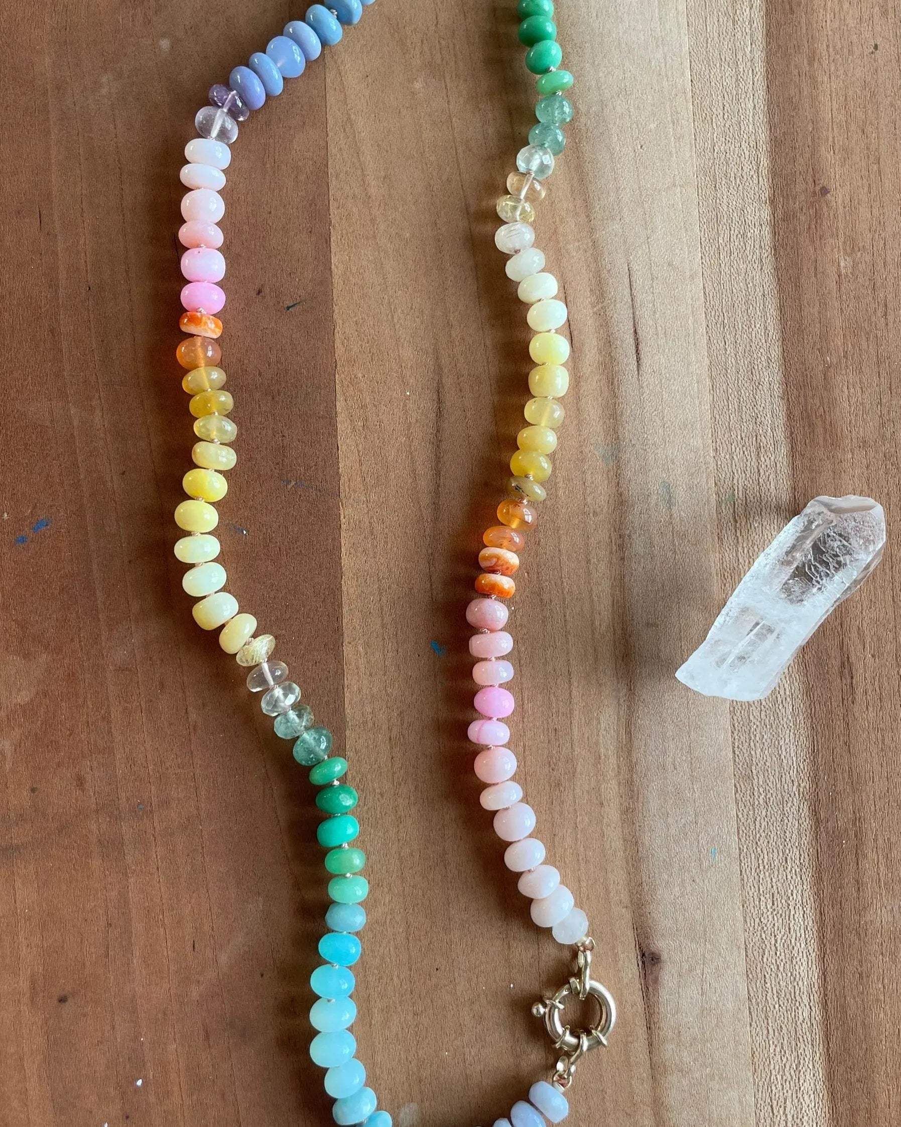 Rainbow Necklace Hand Knotted on Silk, 14k Gold Clasp Hannah May