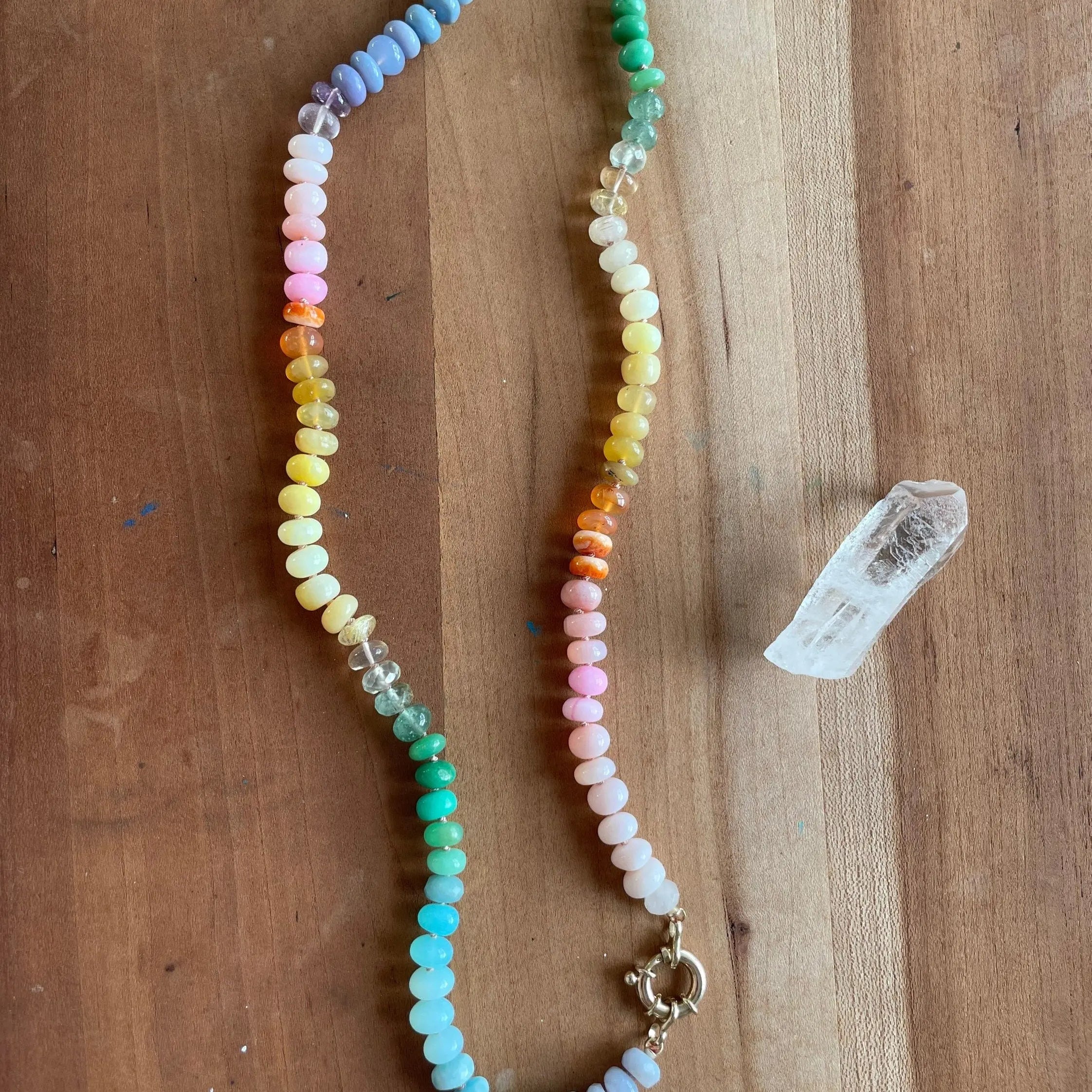 Rainbow Necklace Hand Knotted on Silk, 14k Gold Clasp Hannah May