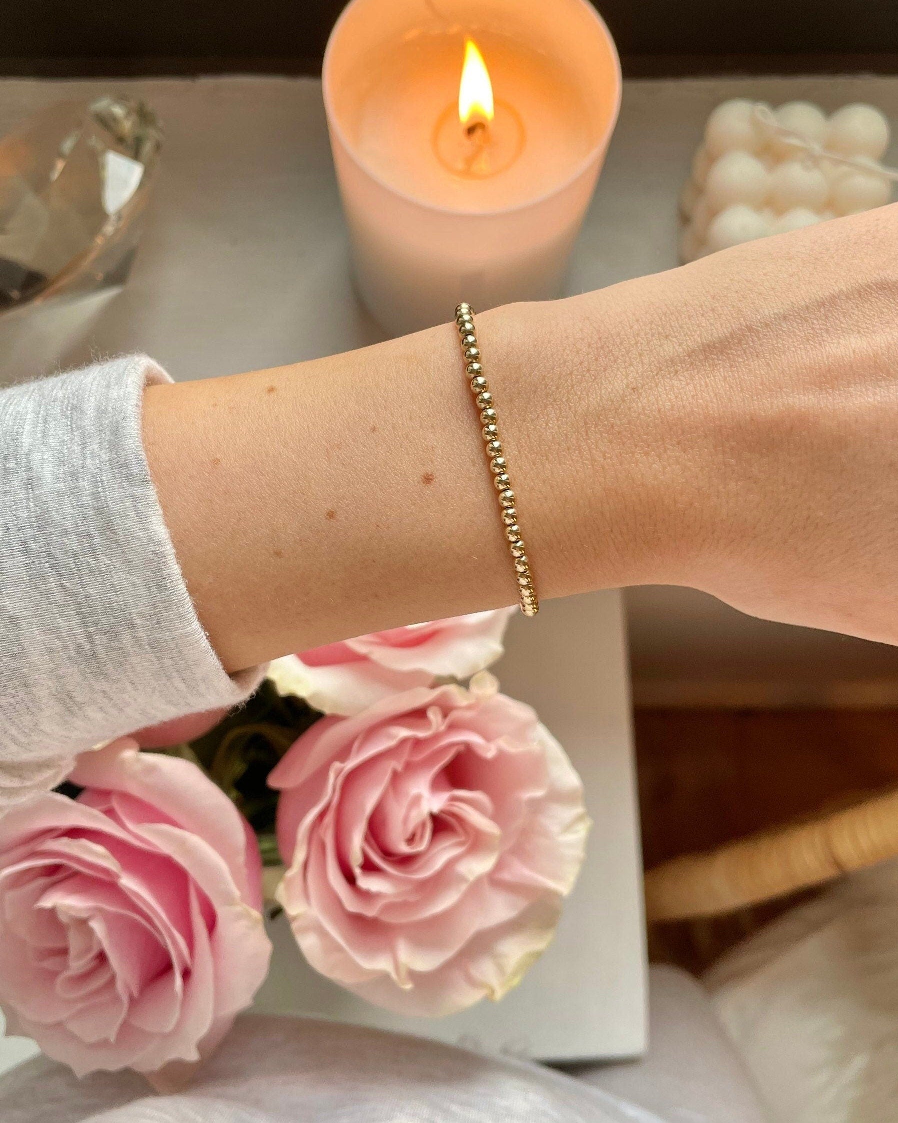 Gold Beaded Bracelet 3mm Hannah May Jewelry