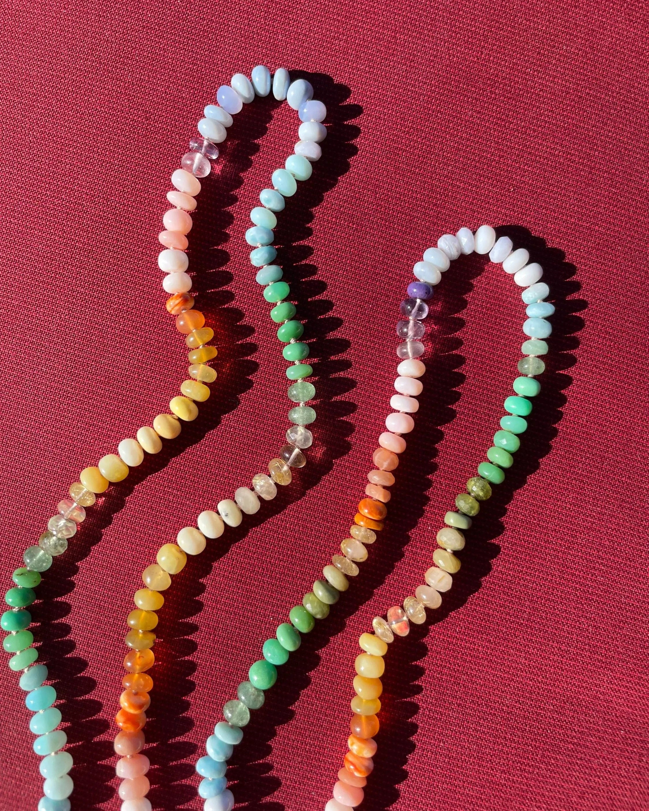 Rainbow Necklace Hand Knotted on Silk, 14k Gold Clasp Hannah May