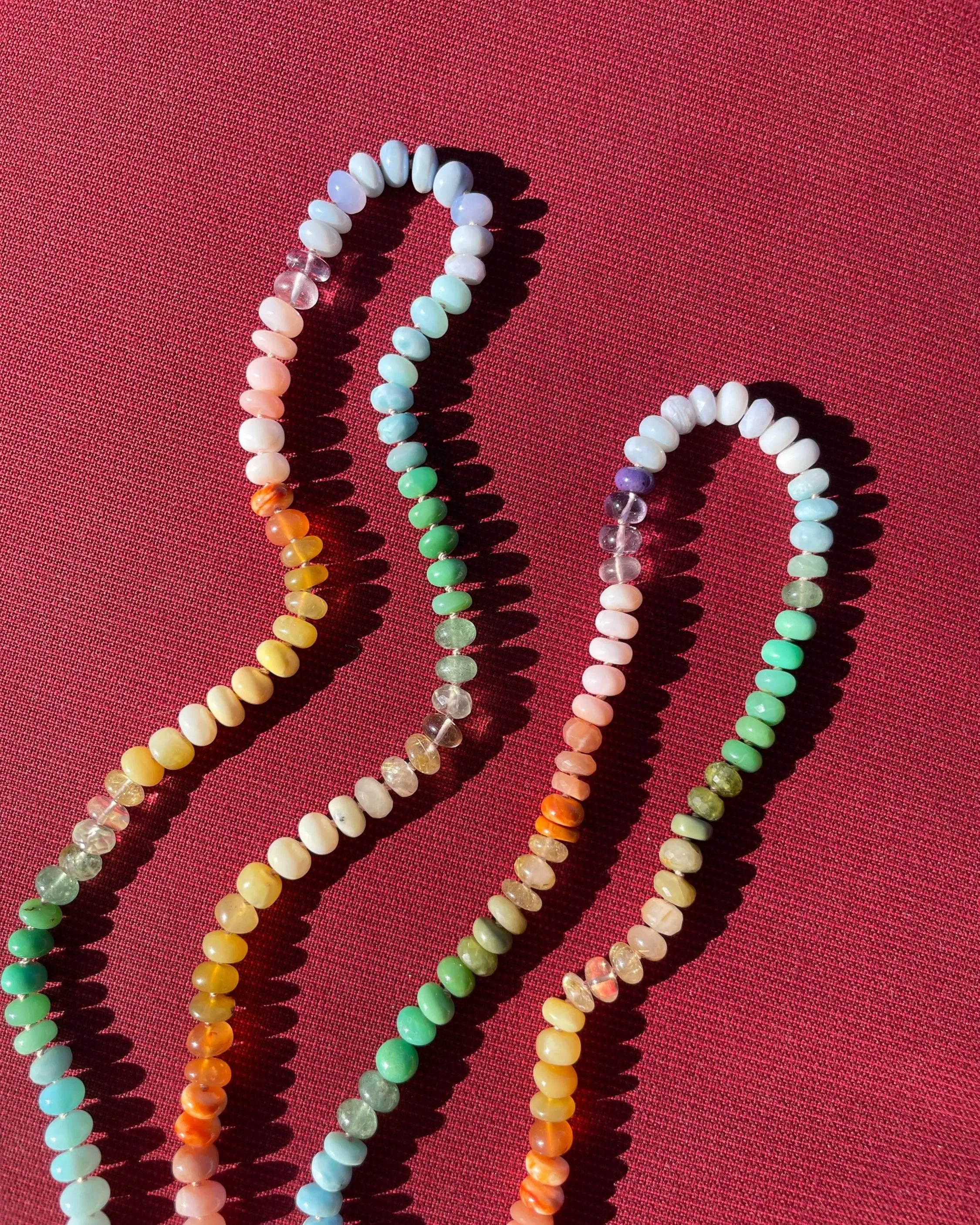 Rainbow Necklace Hand Knotted on Silk, 14k Gold Clasp Hannah May