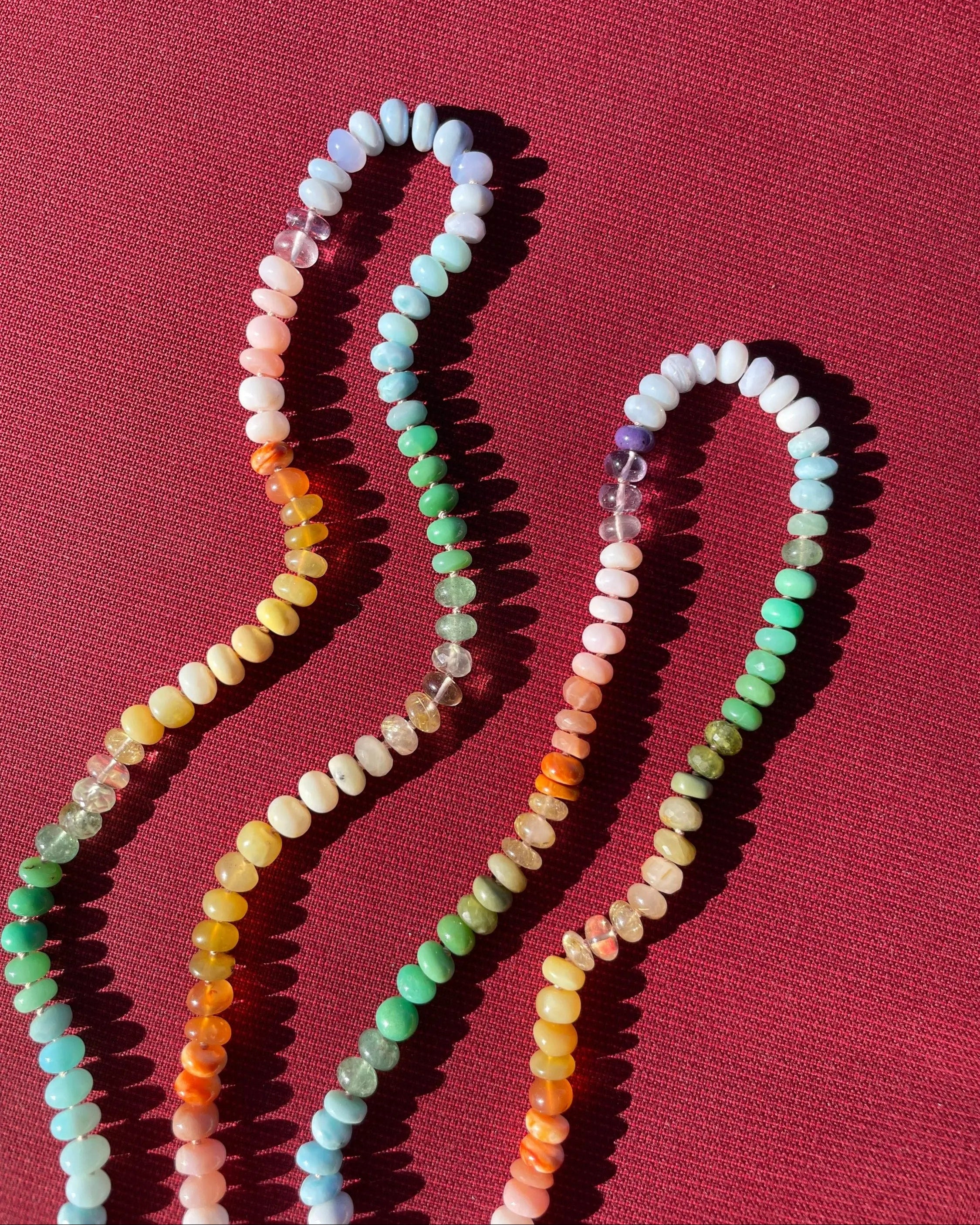 Rainbow Necklace Hand Knotted on Silk, 14k Gold Clasp Hannah May