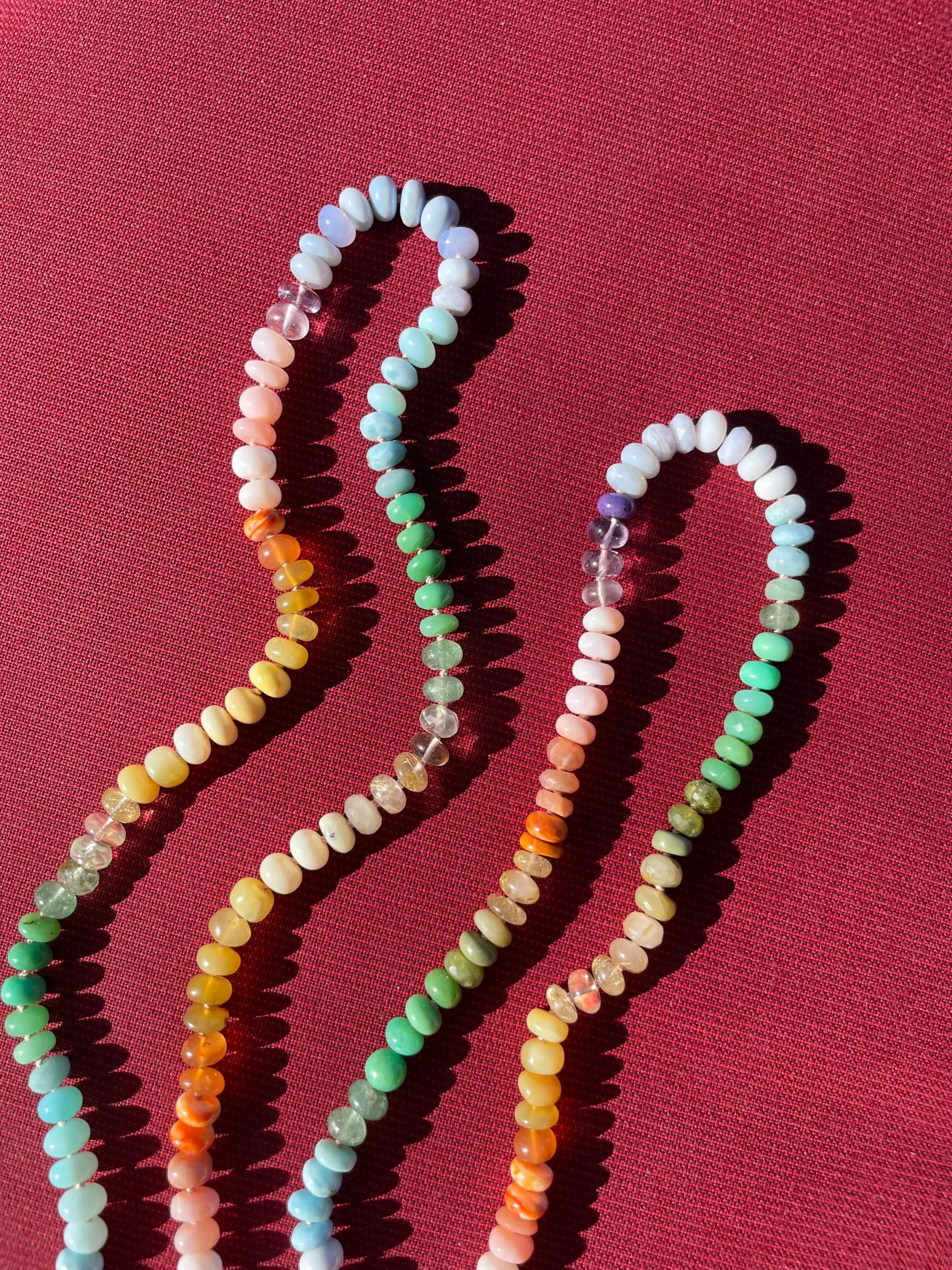 Rainbow Necklace Hand Knotted on Silk, 14k Gold Clasp Hannah May