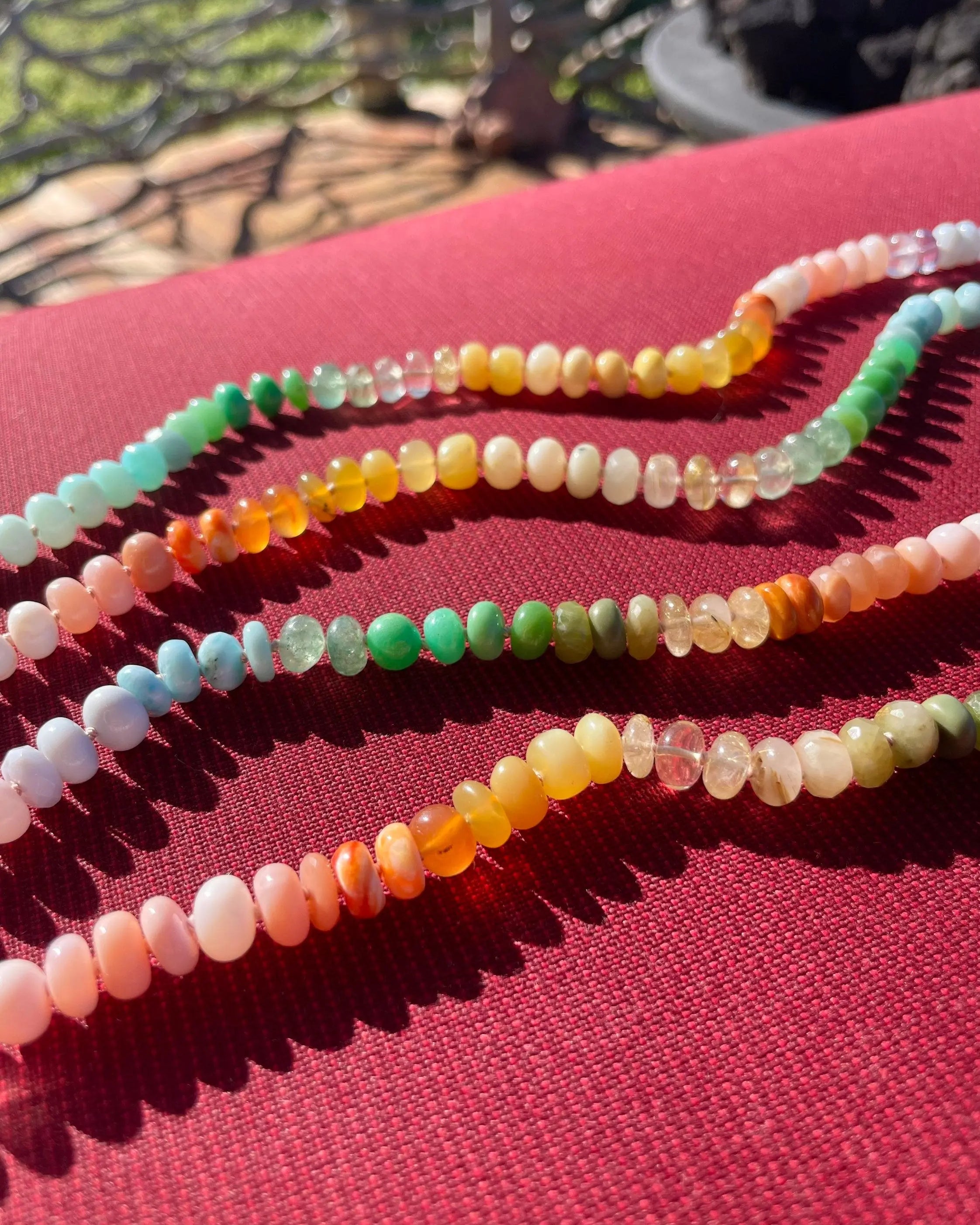 Rainbow Necklace Hand Knotted on Silk, 14k Gold Clasp Hannah May