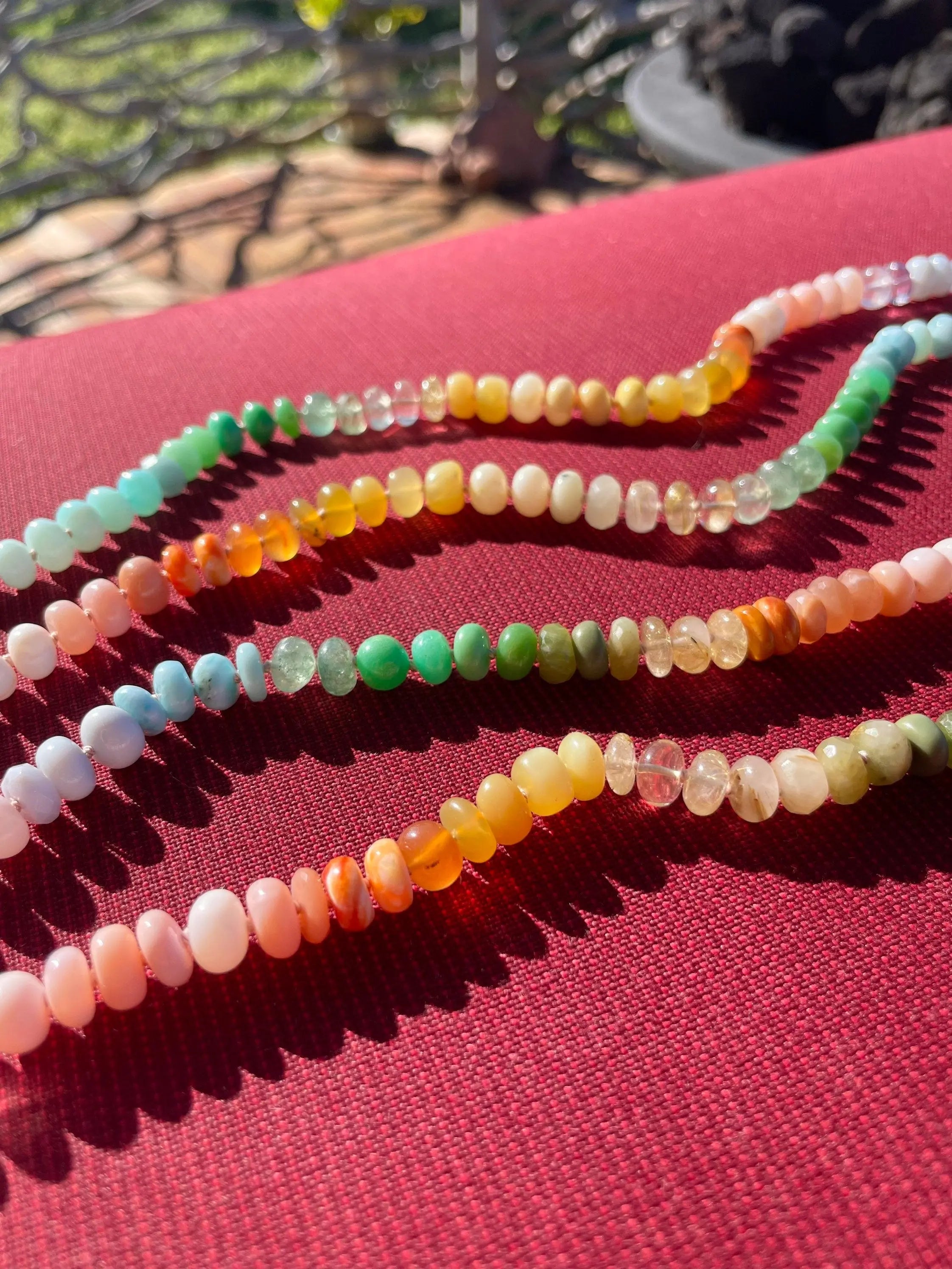 Rainbow Necklace Hand Knotted on Silk, 14k Gold Clasp Hannah May