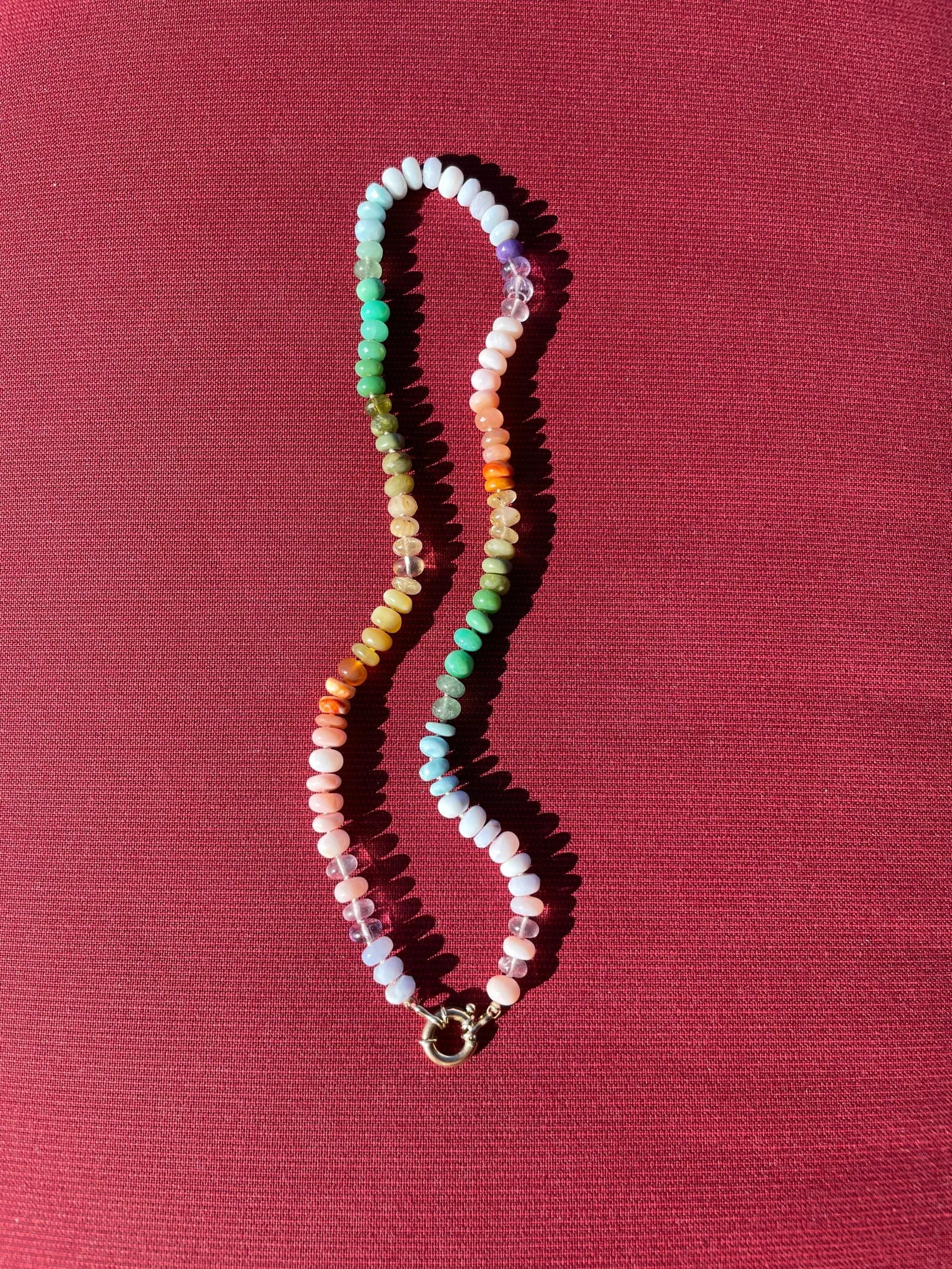 Rainbow Necklace Hand Knotted on Silk, 14k Gold Clasp Hannah May