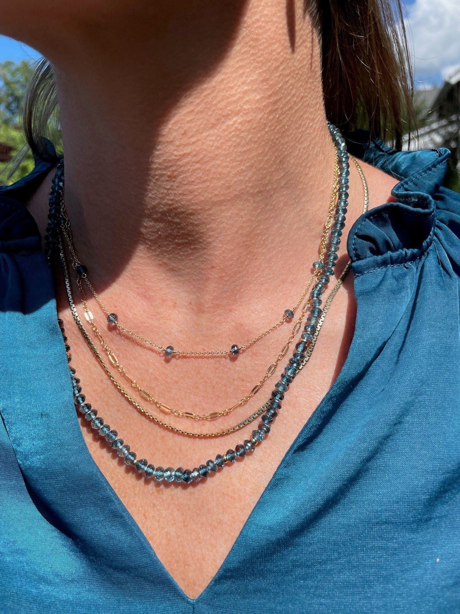 London Blue Topaz 18" Silk-Knotted Necklace – December Birthstone, 14k Gold Clasp Hannah May Jewelry