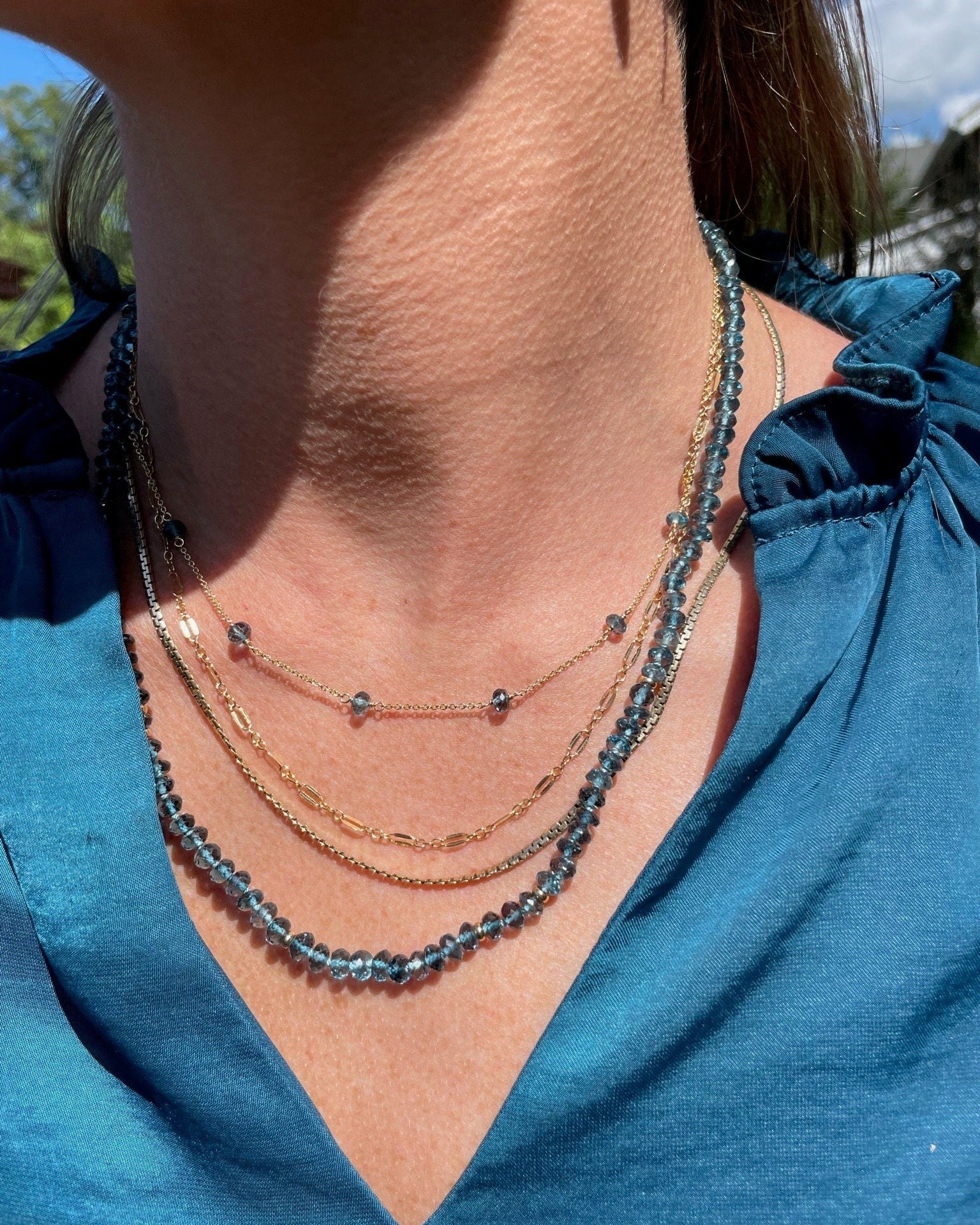 London Blue Topaz Silk Knotted Necklace by Hannah May Jewelry