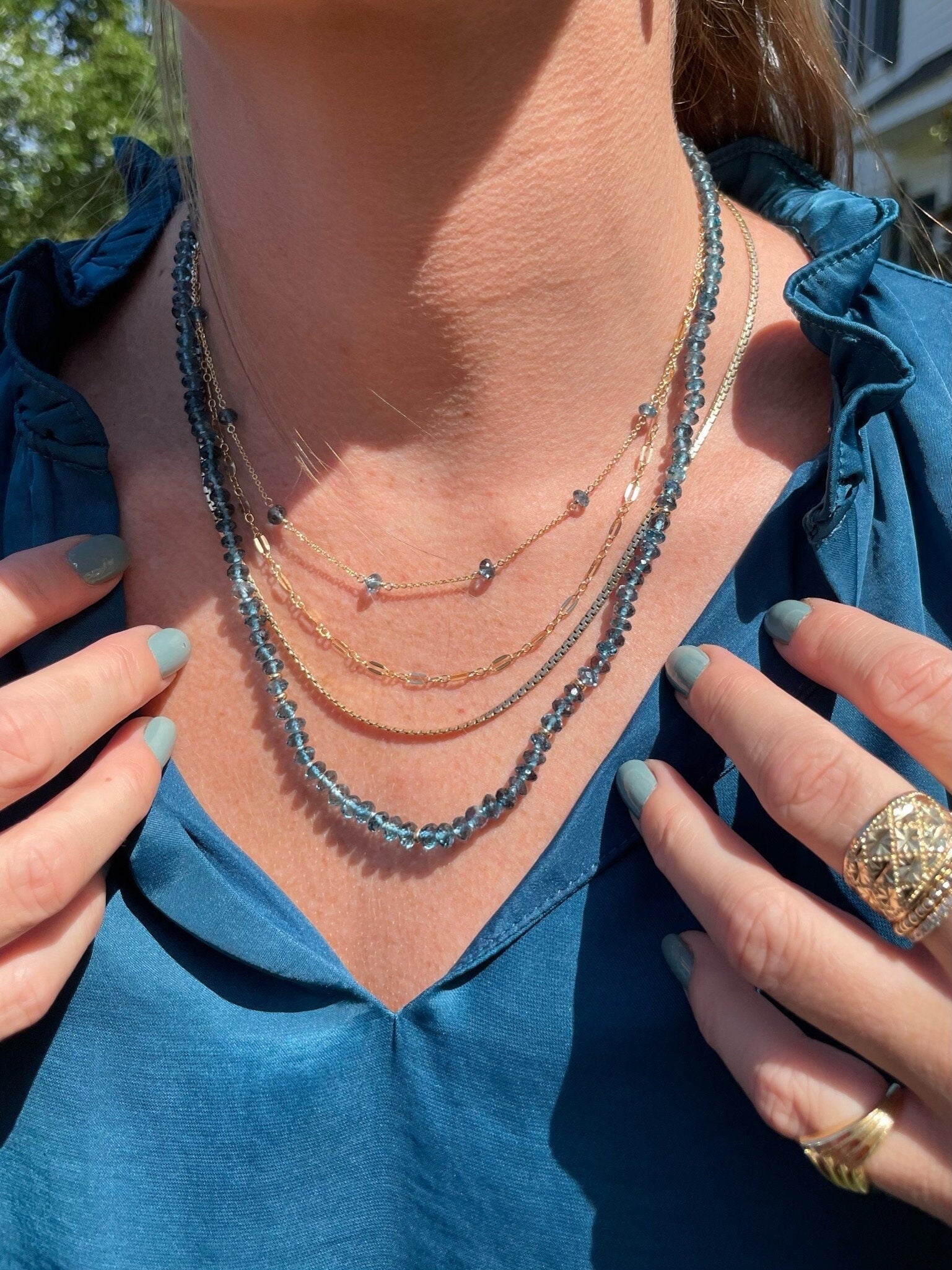 London Blue Topaz 18" Silk-Knotted Necklace – December Birthstone, 14k Gold Clasp Hannah May Jewelry