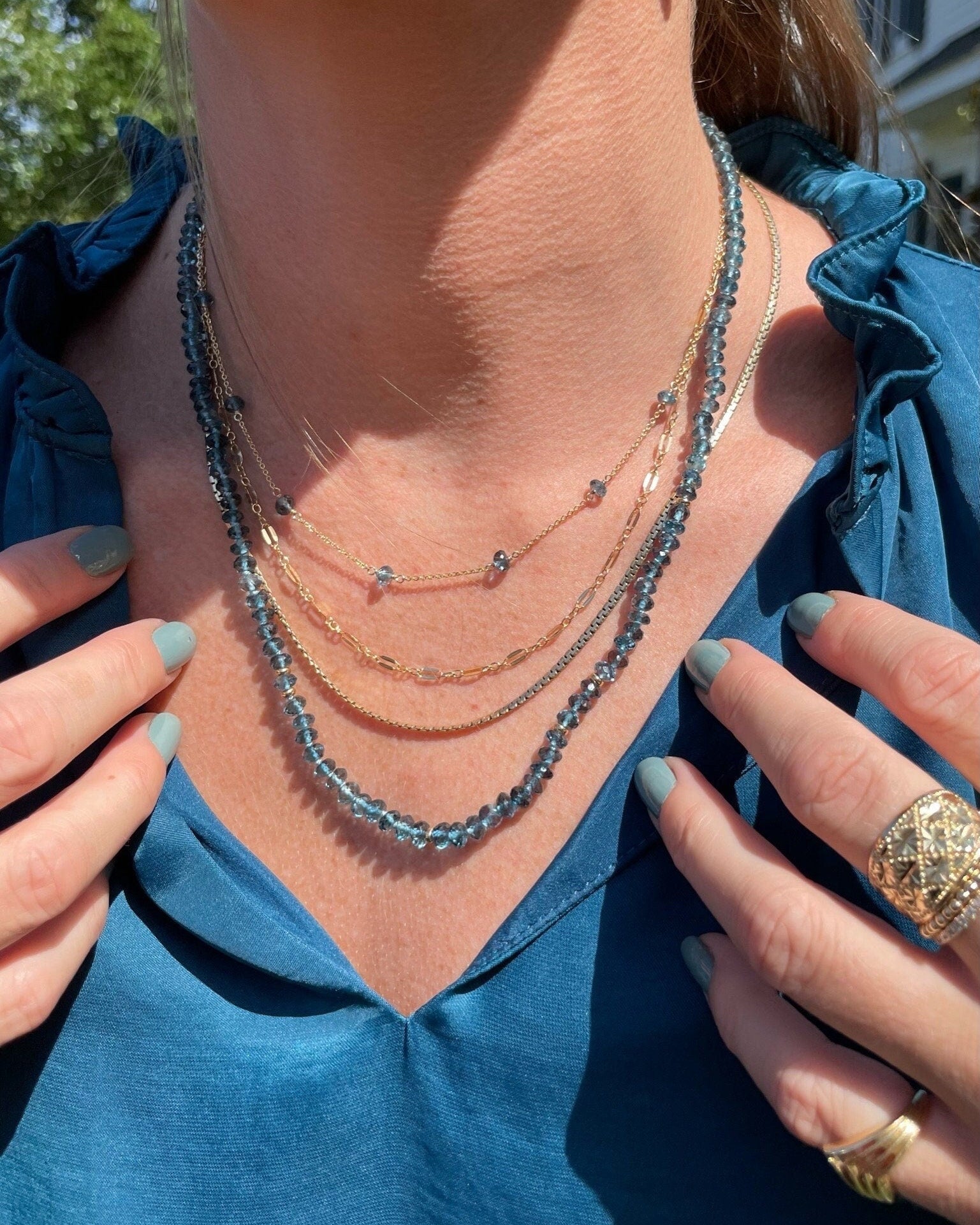 London Blue Topaz Silk Knotted Necklace by Hannah May Jewelry