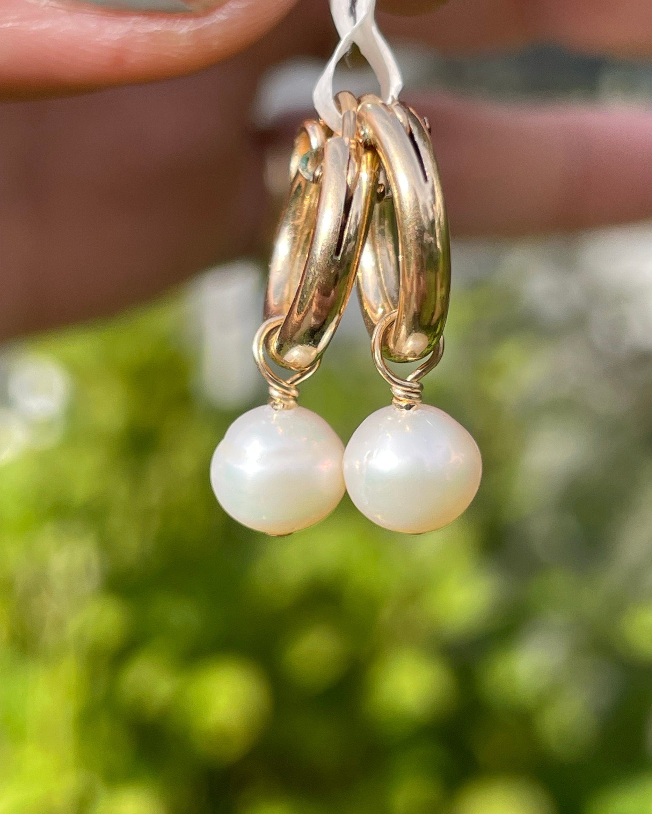 Pearl Huggie Hoop Earrings by Hannah May Jewelry
