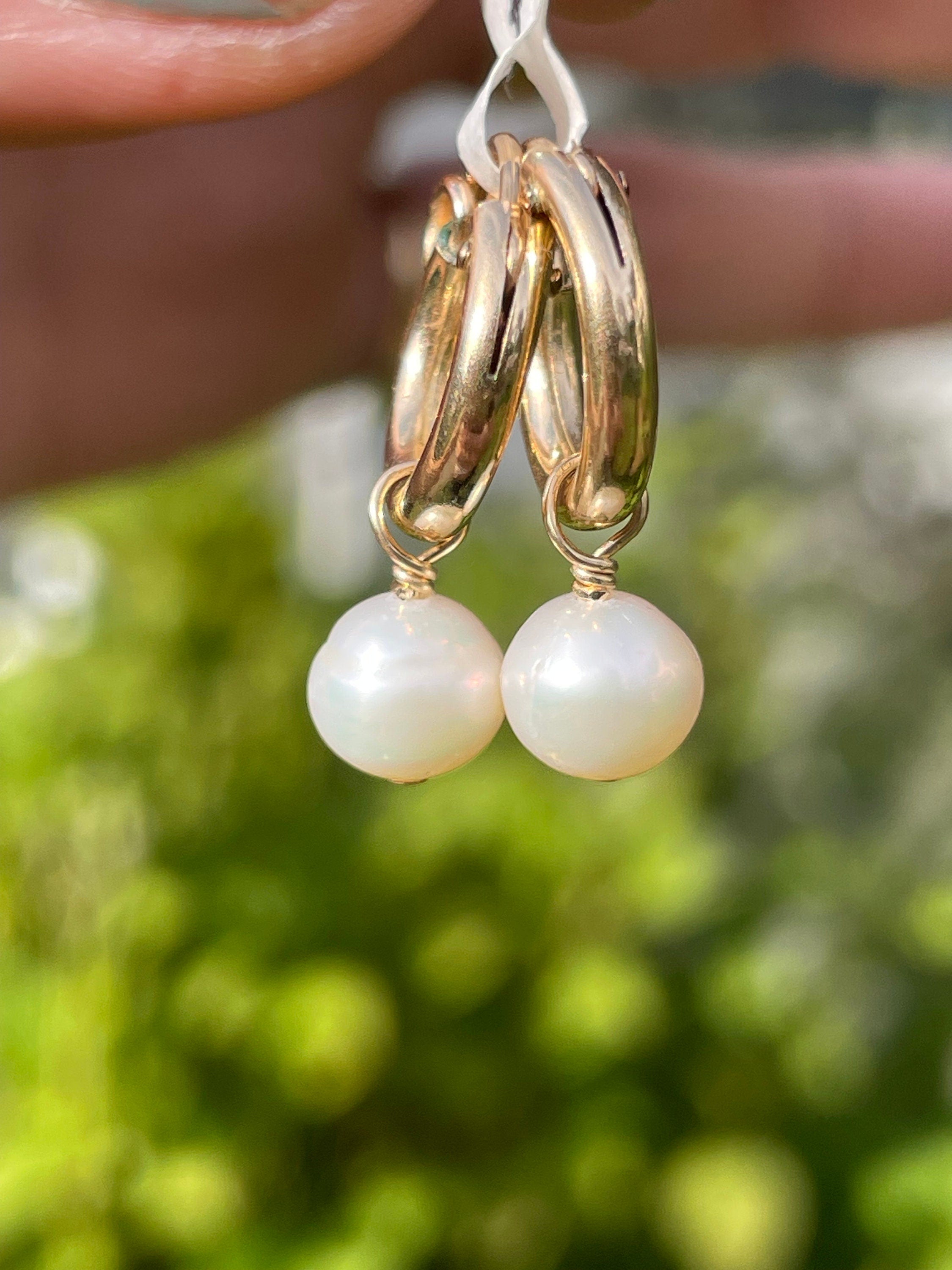 Pearl Huggie Hoop Earrings Hannah May Jewelry