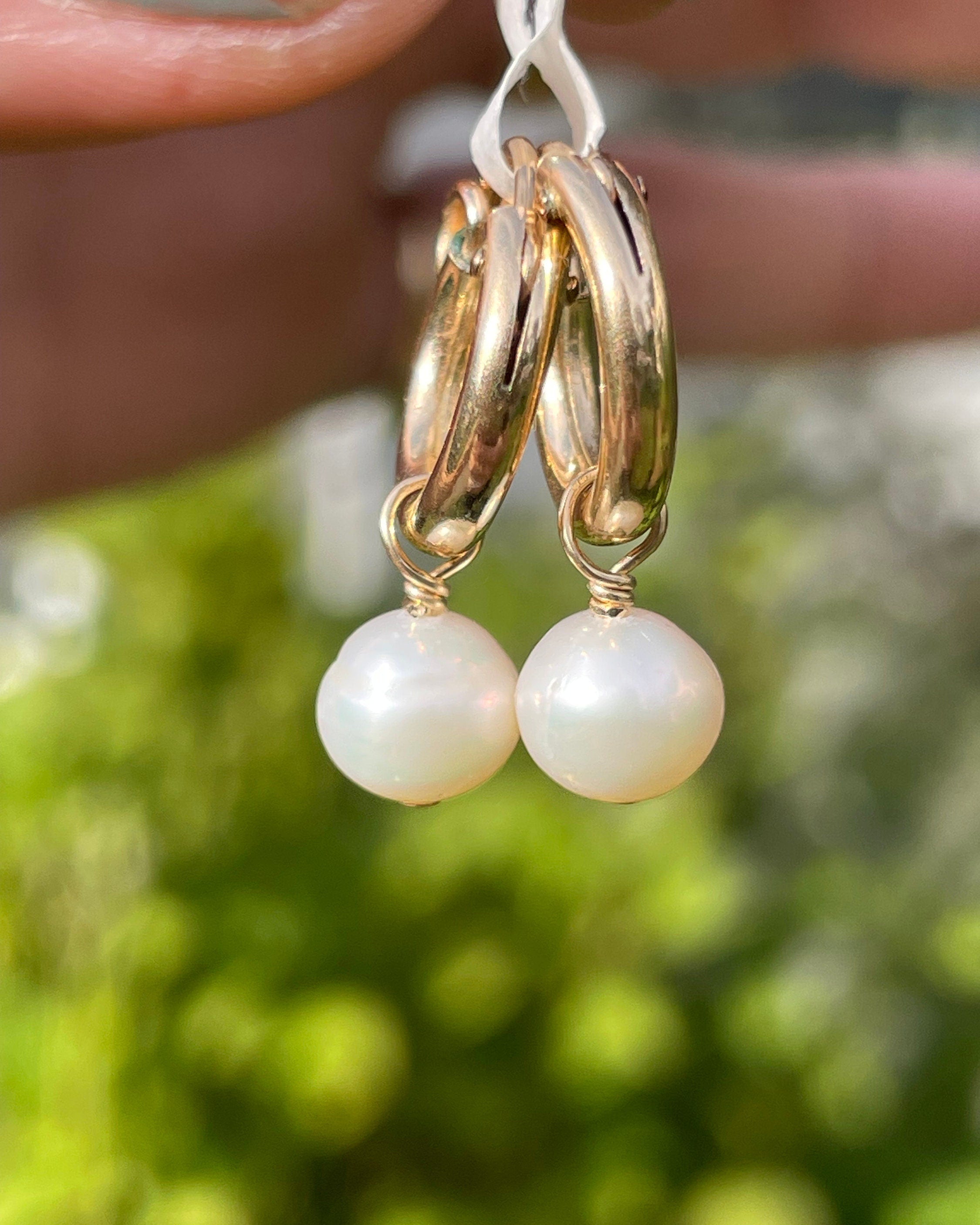 Pearl Huggie Hoop Earrings by Hannah May Jewelry