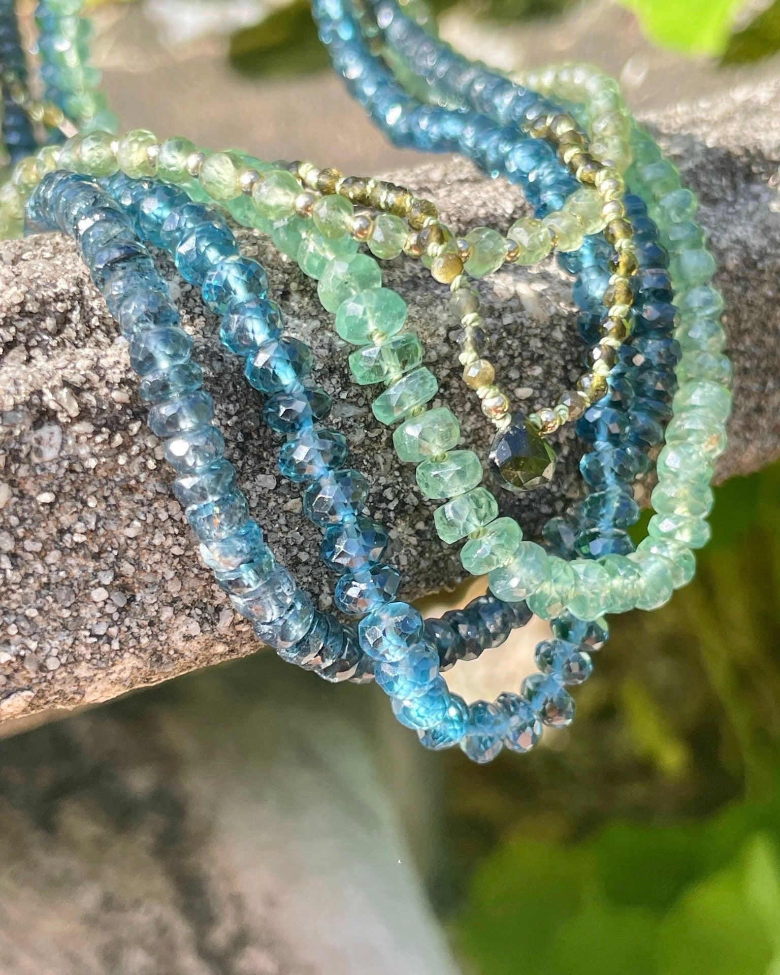 London Blue Topaz Silk Knotted Necklace by Hannah May Jewelry