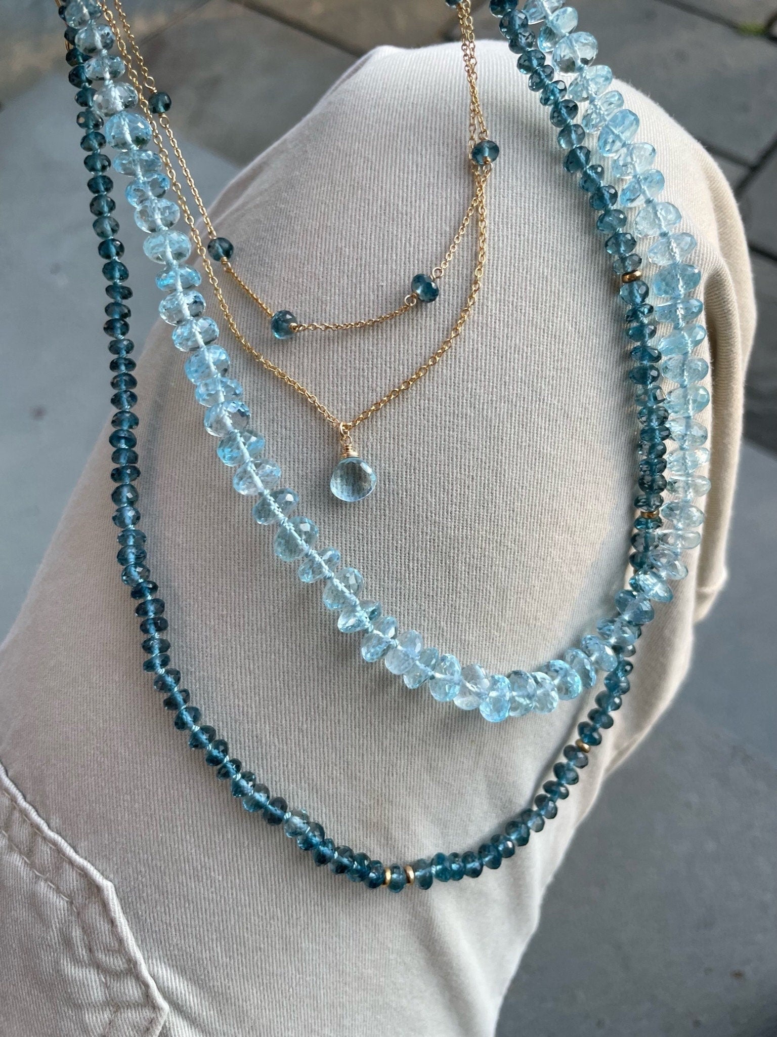 London Blue Topaz 18" Silk-Knotted Necklace – December Birthstone, 14k Gold Clasp Hannah May Jewelry