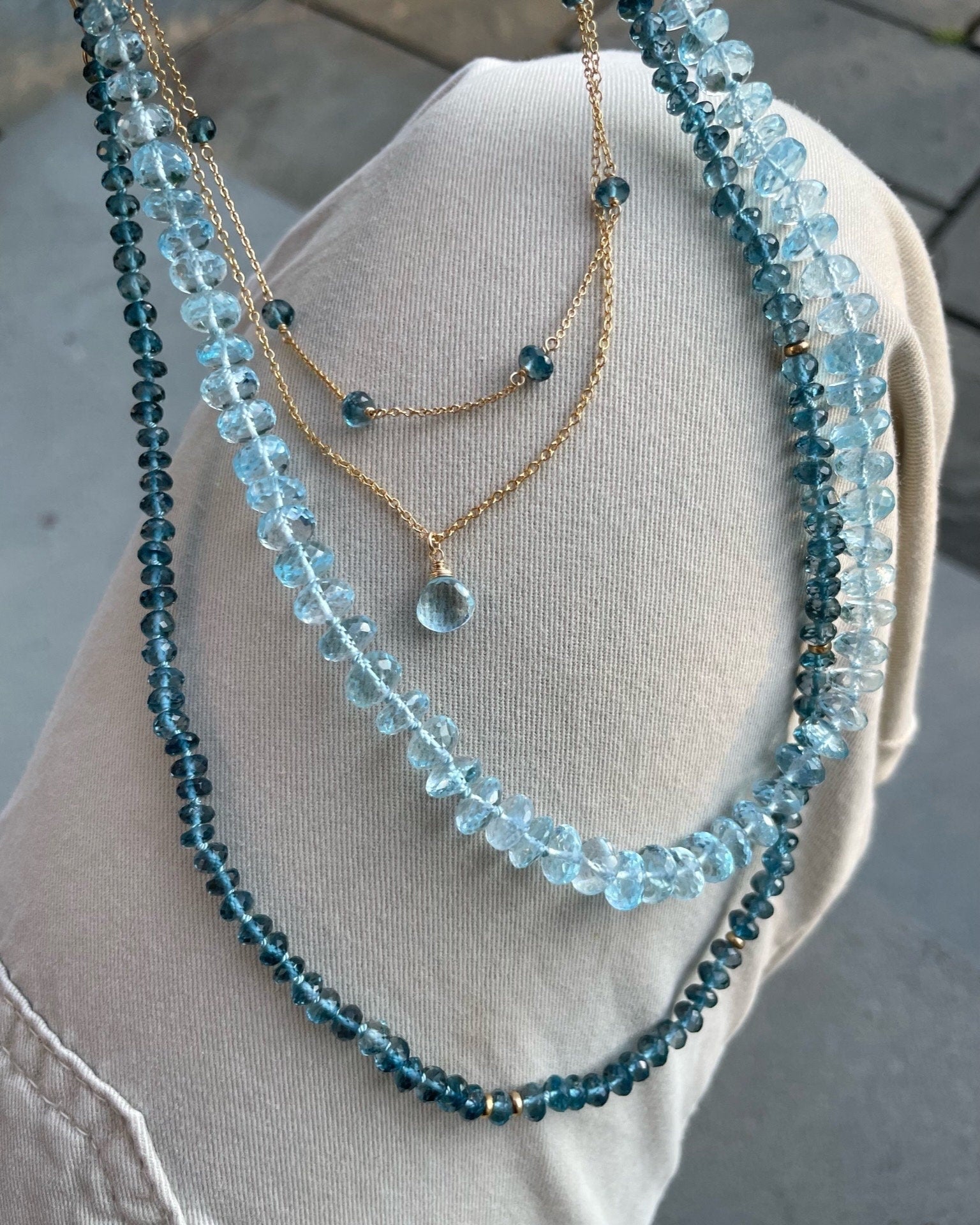 London Blue Topaz Silk Knotted Necklace by Hannah May Jewelry