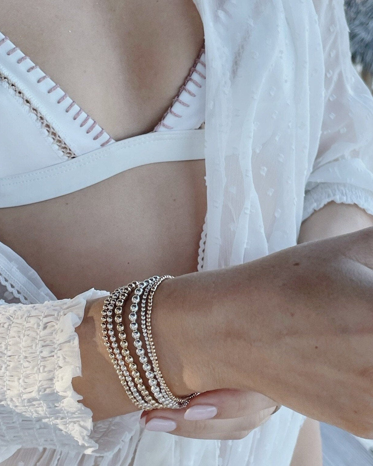 Gold Beaded Bracelet 4mm Hannah May Jewelry