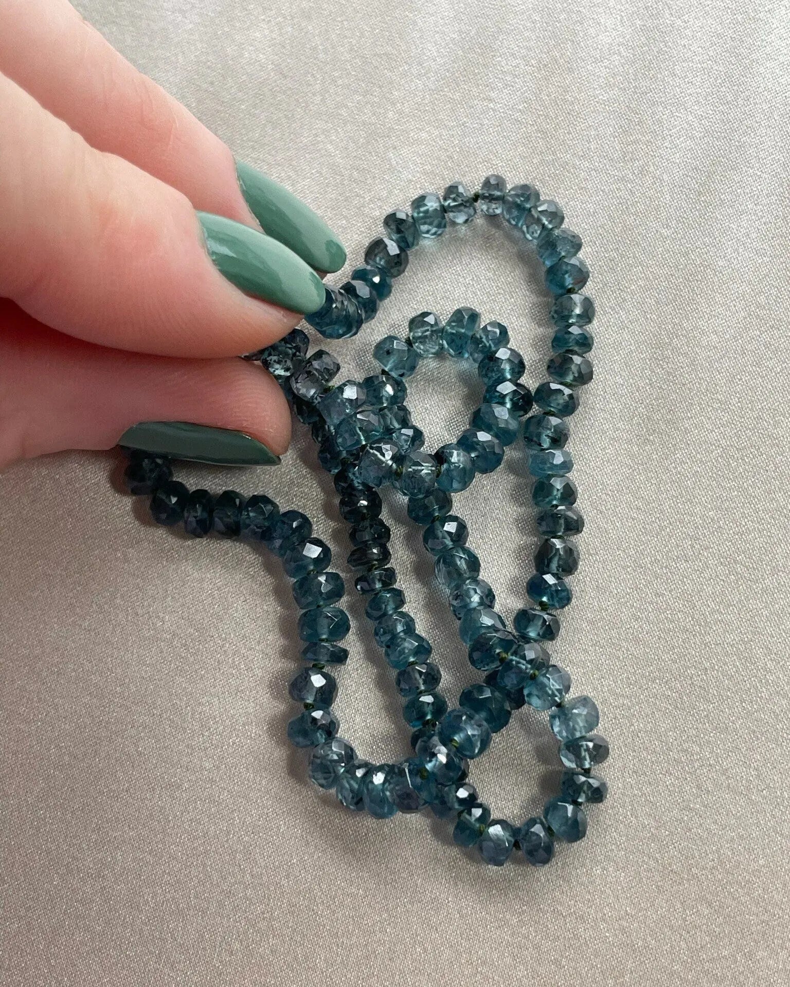 Blue Tourmaline Necklace Hand Knotted on Silk, AAA Rare Color/Clarity Hannah May