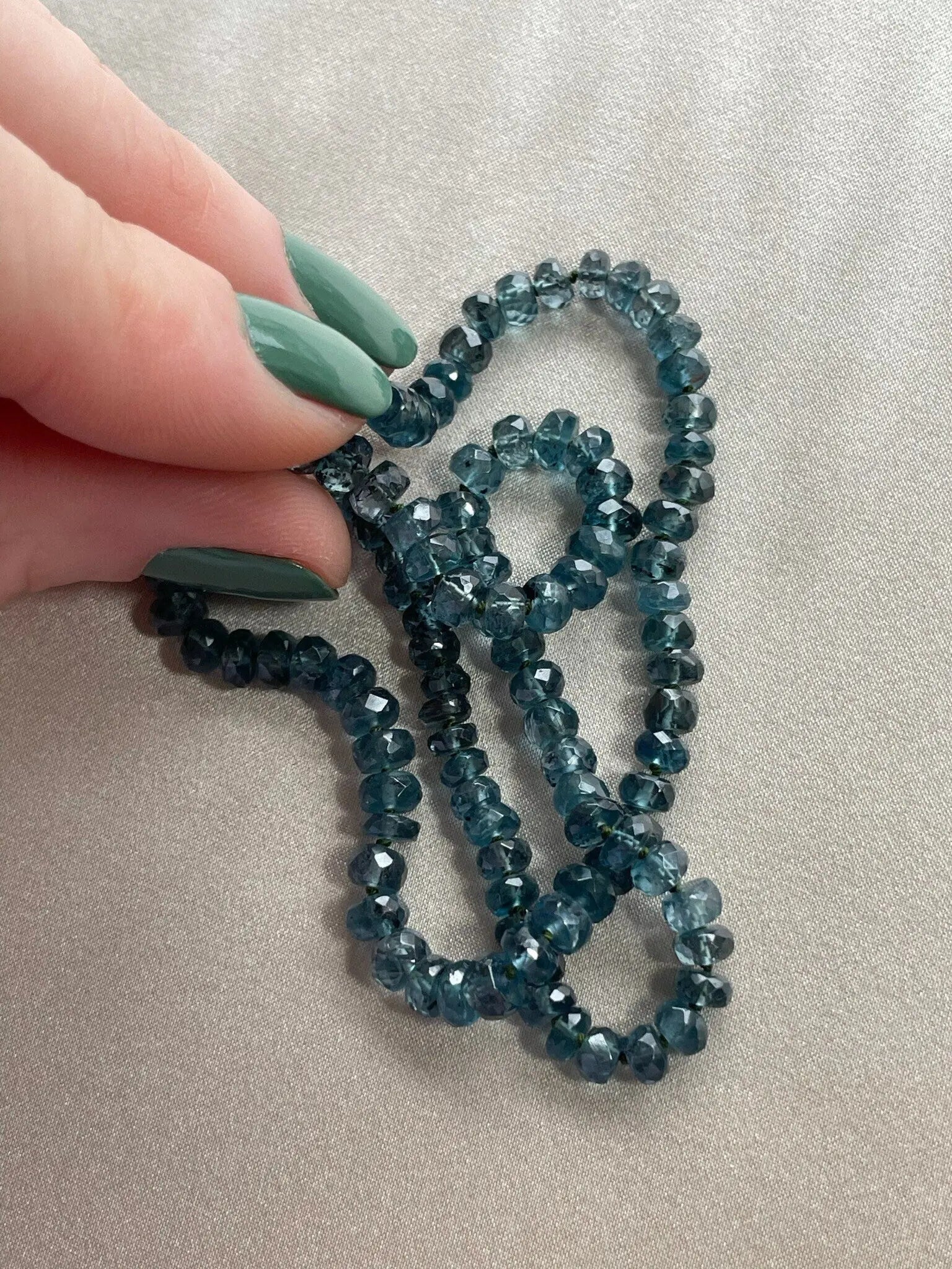Blue Tourmaline Necklace Hand Knotted on Silk, AAA Rare Color/Clarity Hannah May