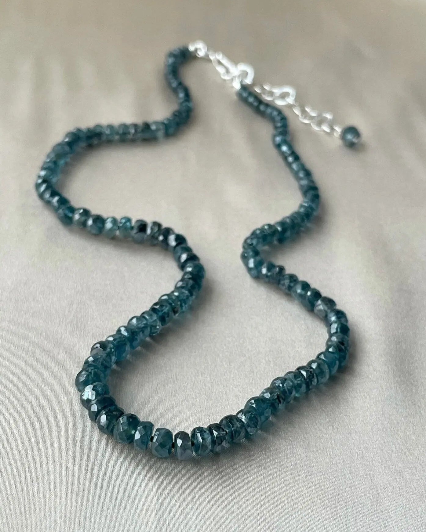 Blue Tourmaline Necklace Hand Knotted on Silk, AAA Rare Color/Clarity Hannah May