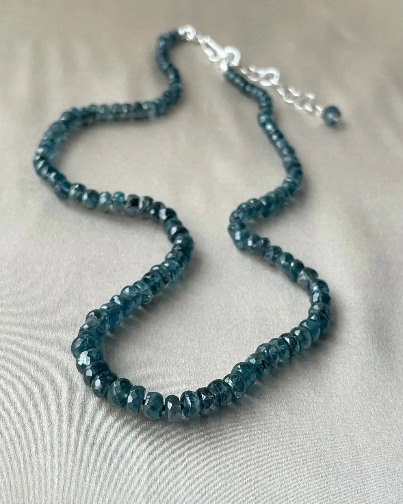 Blue Tourmaline Necklace Hand Knotted on Silk, AAA Rare Color/Clarity Hannah May