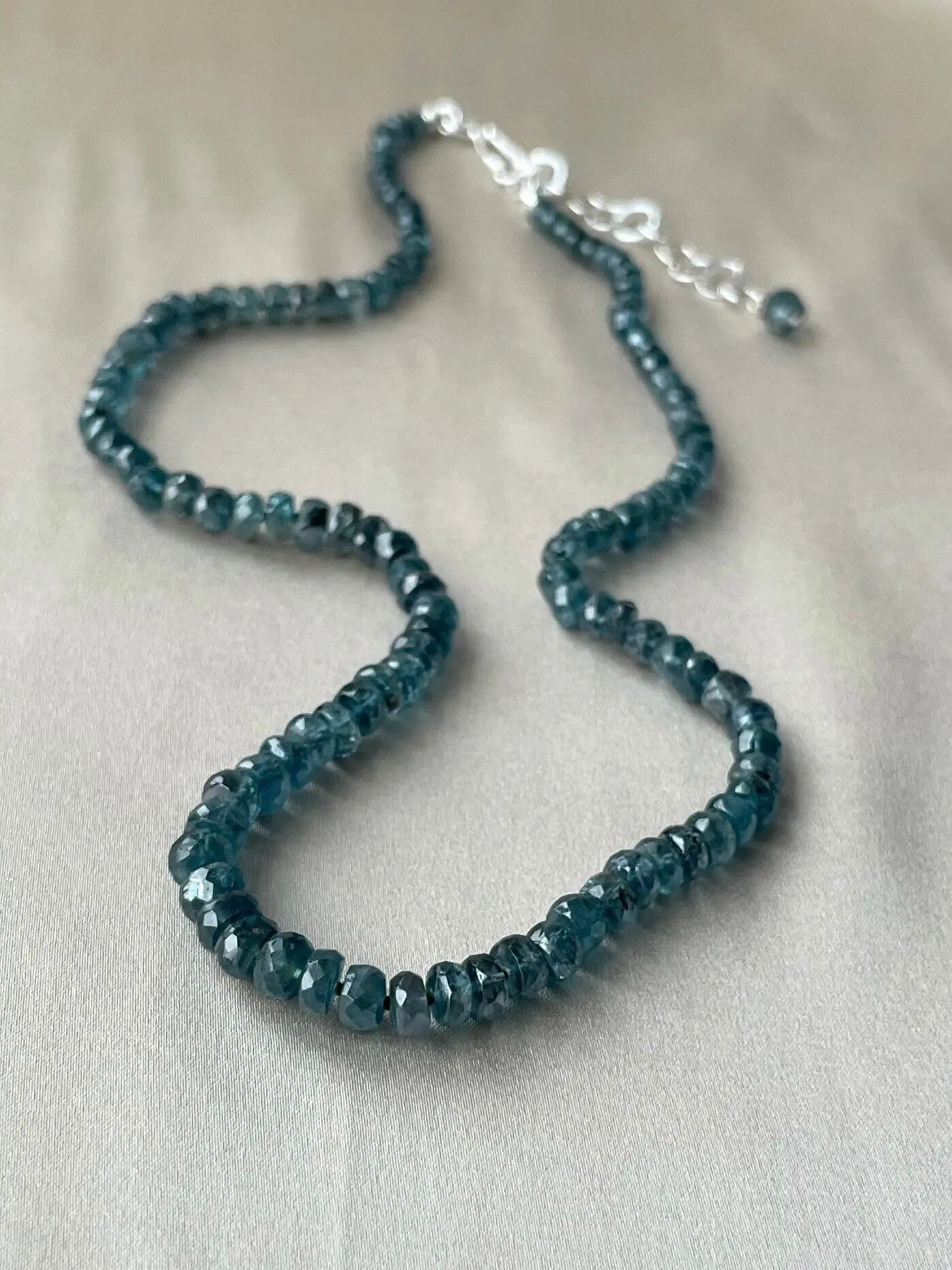 Blue Tourmaline Necklace Hand Knotted on Silk, AAA Rare Color/Clarity Hannah May