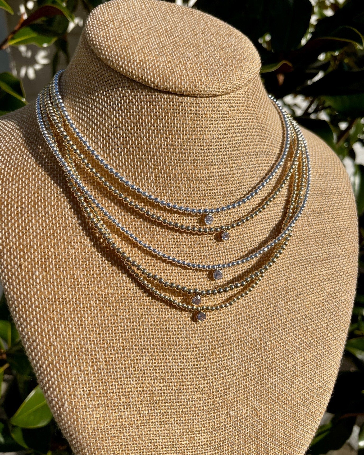 CZ Beaded Gold Necklace, 14k Gold Filled and Sterling Silver Hannah May Jewelry