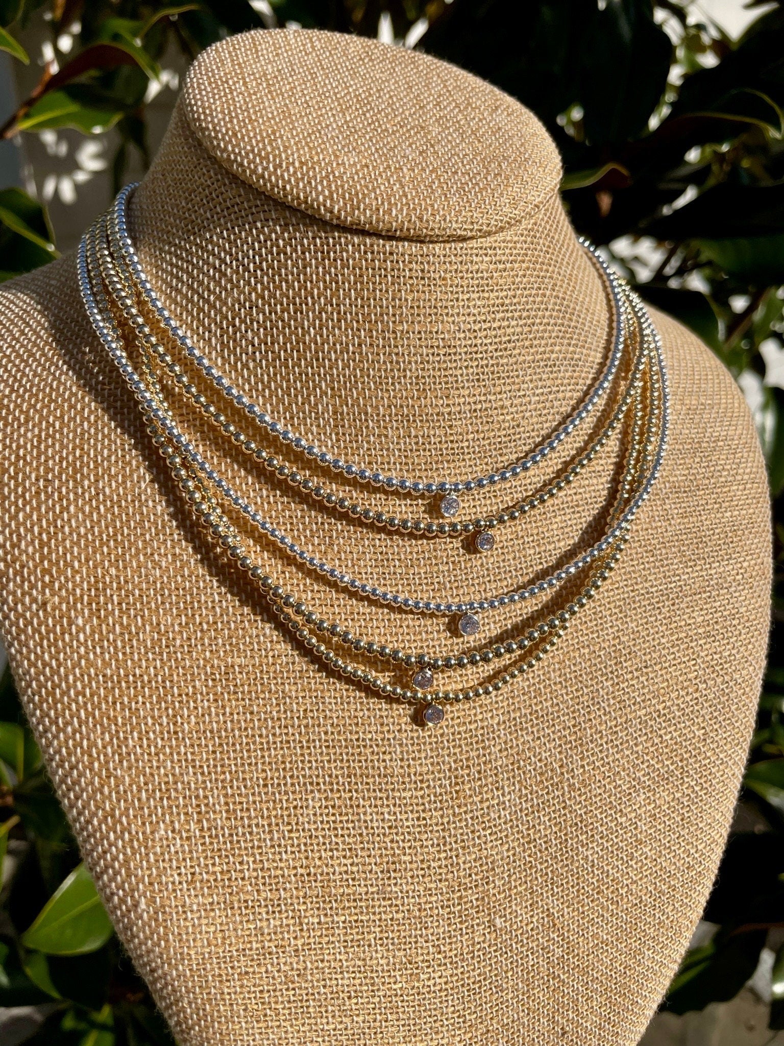 CZ Beaded Gold Necklace, 14k Gold Filled and Sterling Silver Hannah May Jewelry