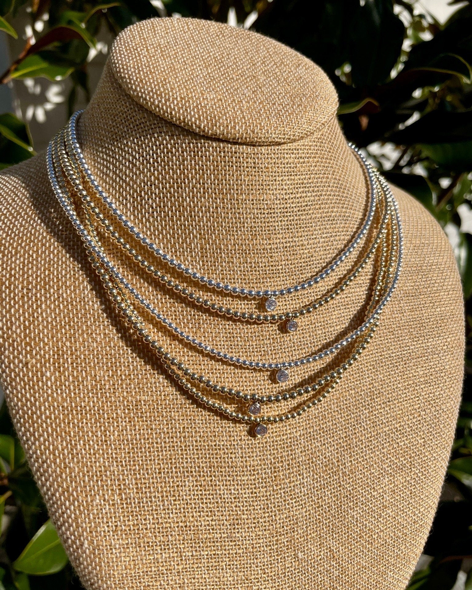 CZ Beaded Gold Necklace by Hannah May Jewelry