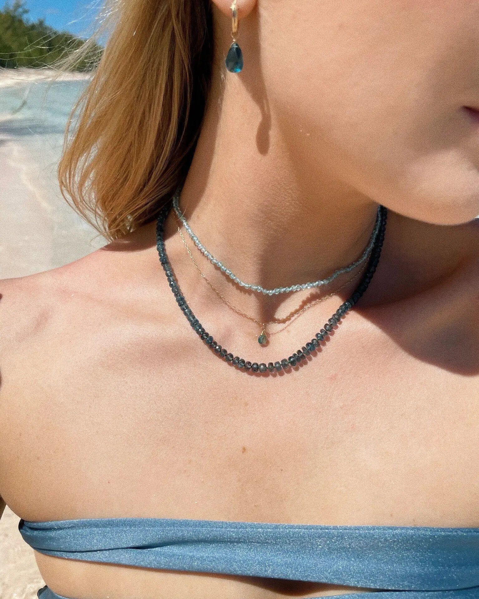 Blue Tourmaline Necklace Hand Knotted on Silk, AAA Rare Color/Clarity Hannah May