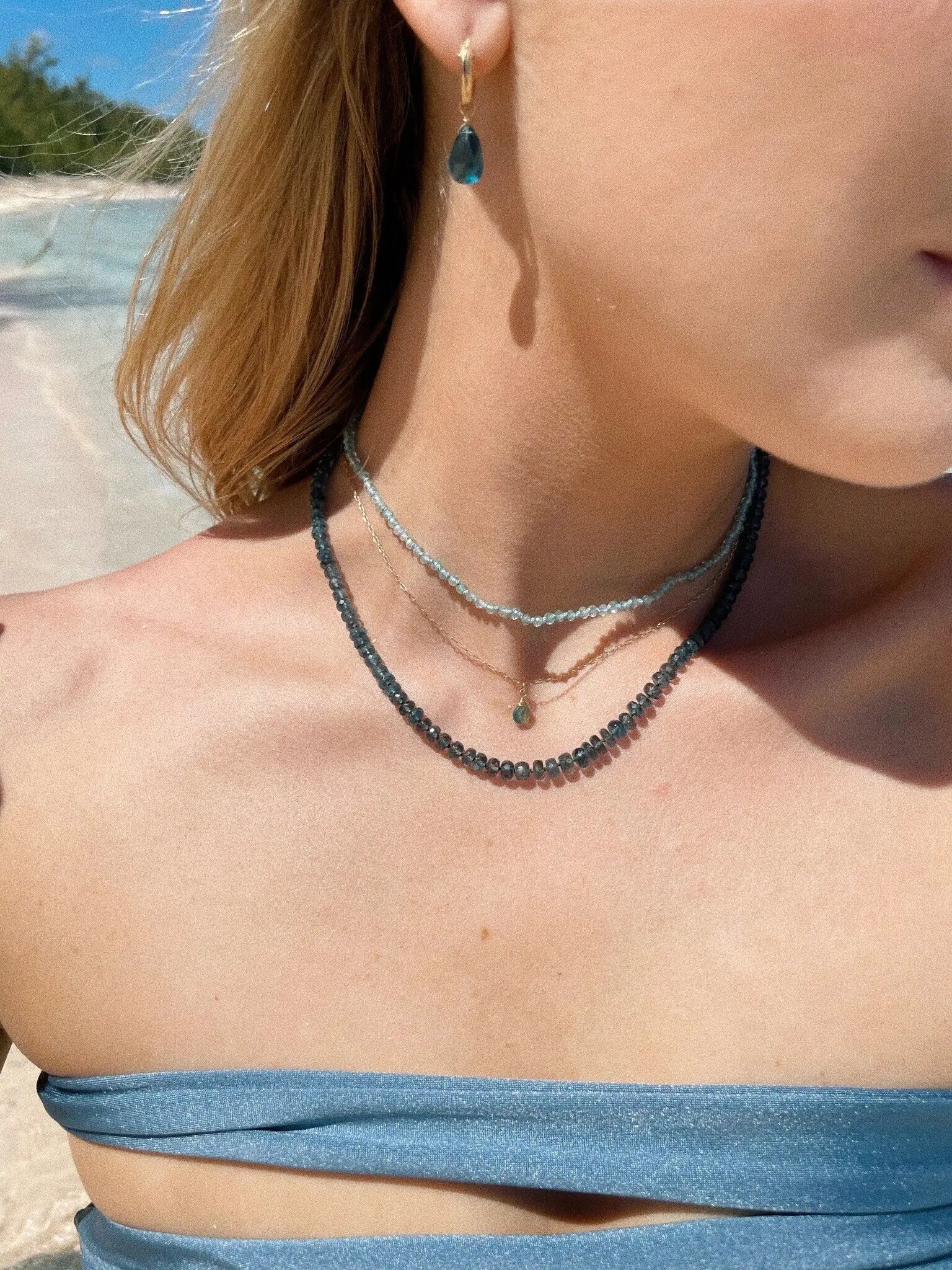 Blue Tourmaline Necklace Hand Knotted on Silk, AAA Rare Color/Clarity Hannah May